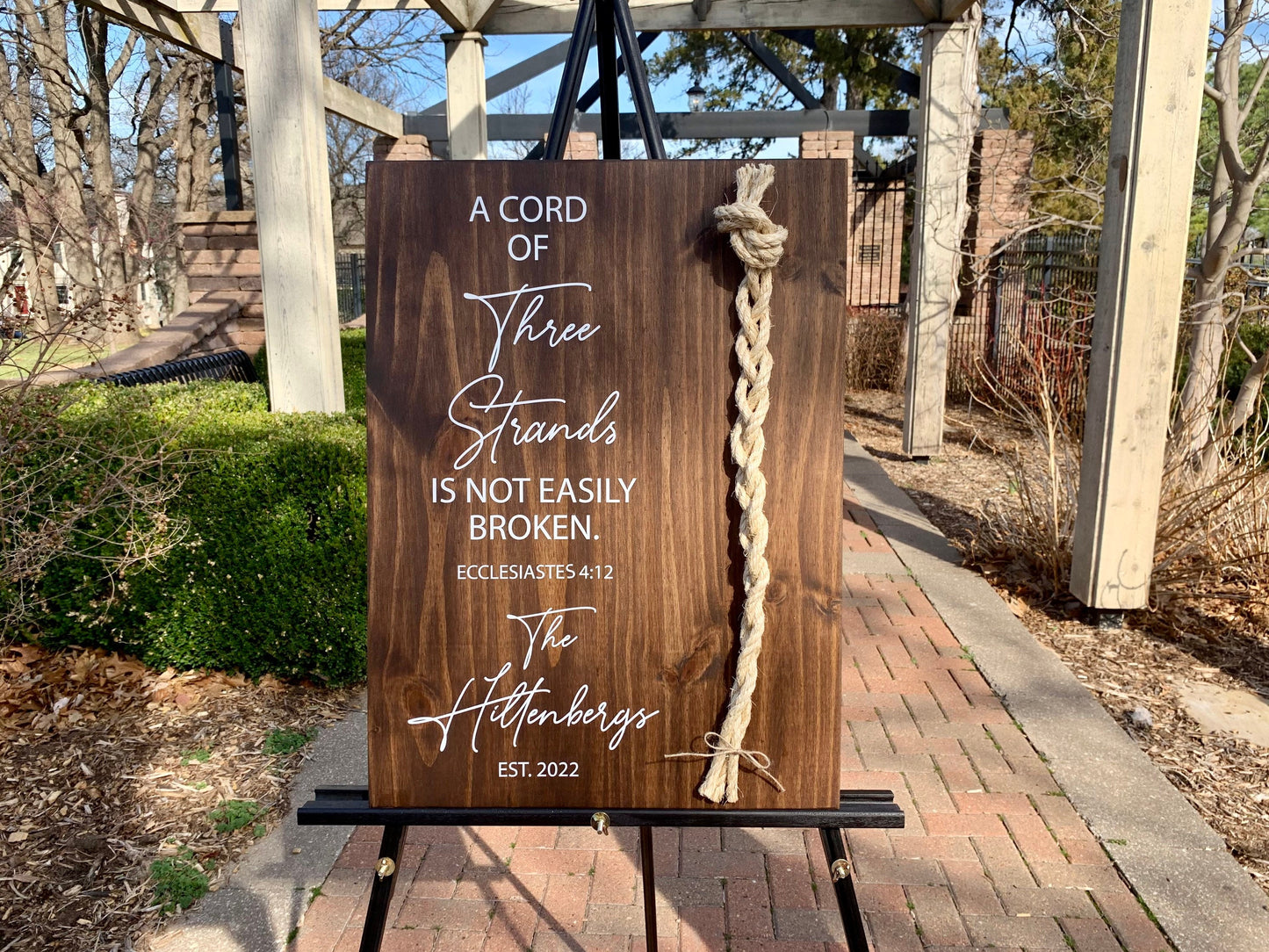 A Cord Of Three Strands Wedding Sign, 17x24, Sisal Rope Cords, Unity Ceremony Sign, A Cord of 3 Strands, Ecclesiastes 4:12