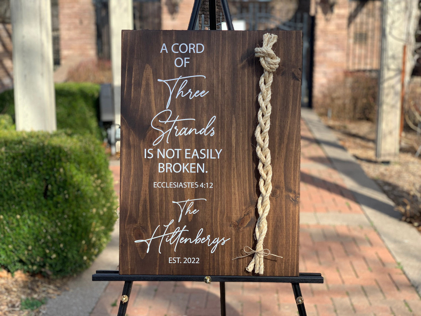 A Cord Of Three Strands Wedding Sign, 17x24, Sisal Rope Cords, Unity Ceremony Sign, A Cord of 3 Strands, Ecclesiastes 4:12
