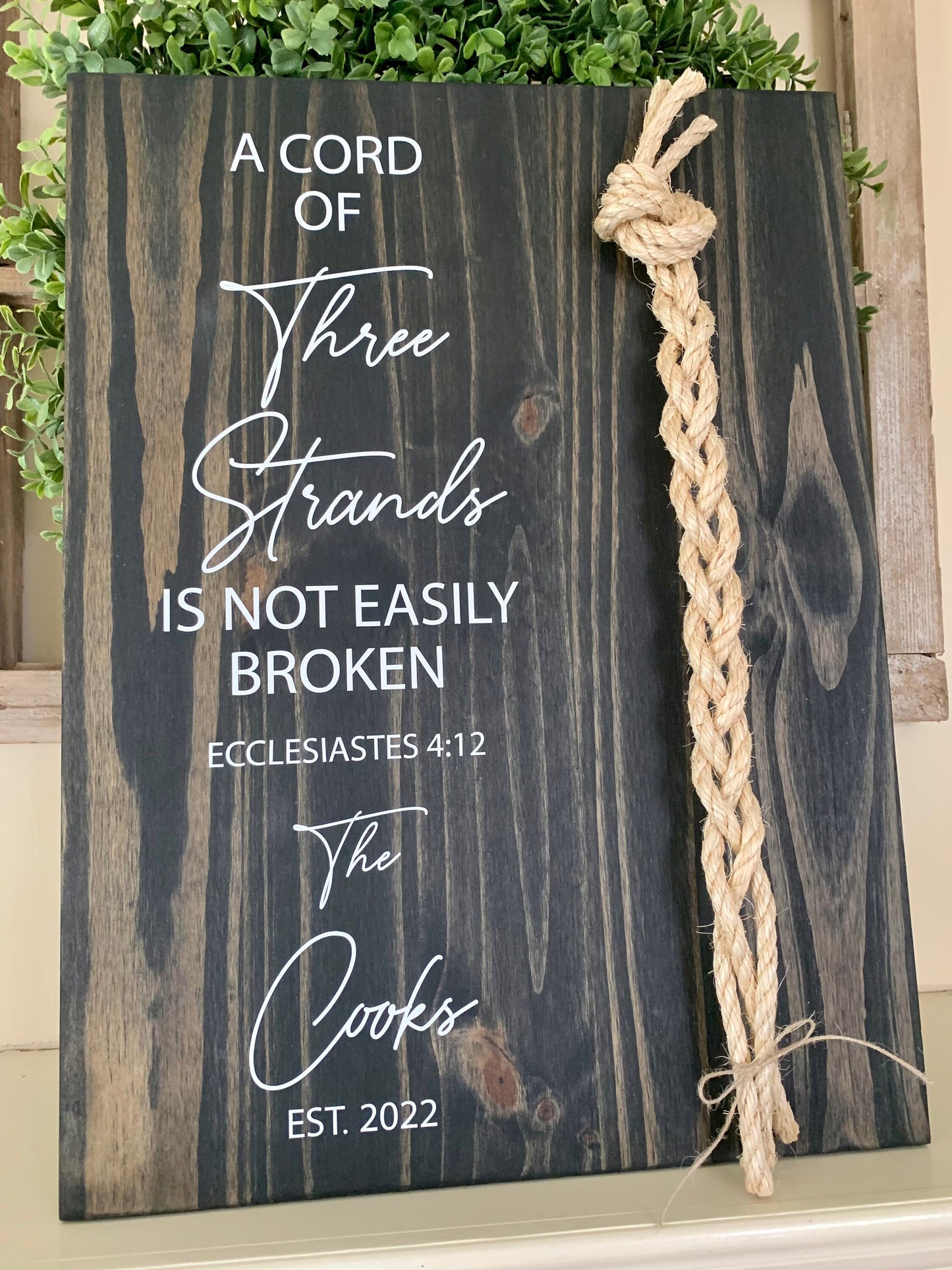 A Cord Of Three Strands Wedding Sign, Sisal Rope Cords, Unity Ceremony Sign, A Cord of 3 Strands, Ecclesiastes 4:12