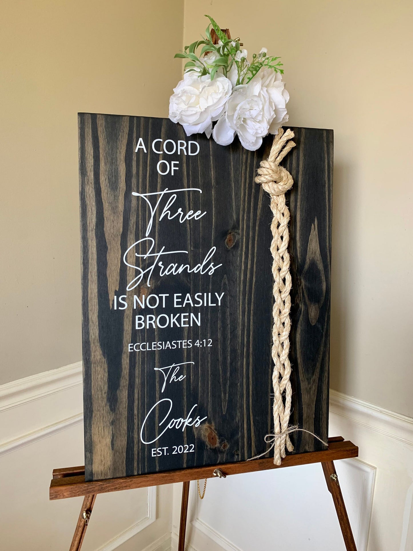 A Cord Of Three Strands Wedding Sign, Sisal Rope Cords, Unity Ceremony Sign, A Cord of 3 Strands, Ecclesiastes 4:12