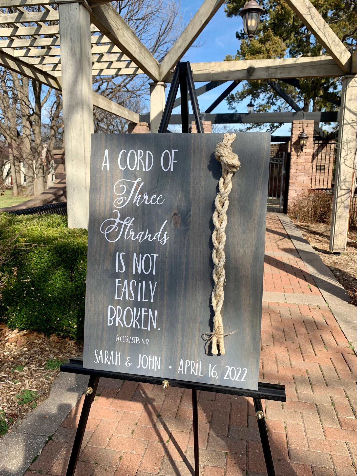 A Cord Of Three Strands Wedding Sign, White Cords, Unity Ceremony Sign, A Cord of 3 Strands, Ecclesiastes 4:12