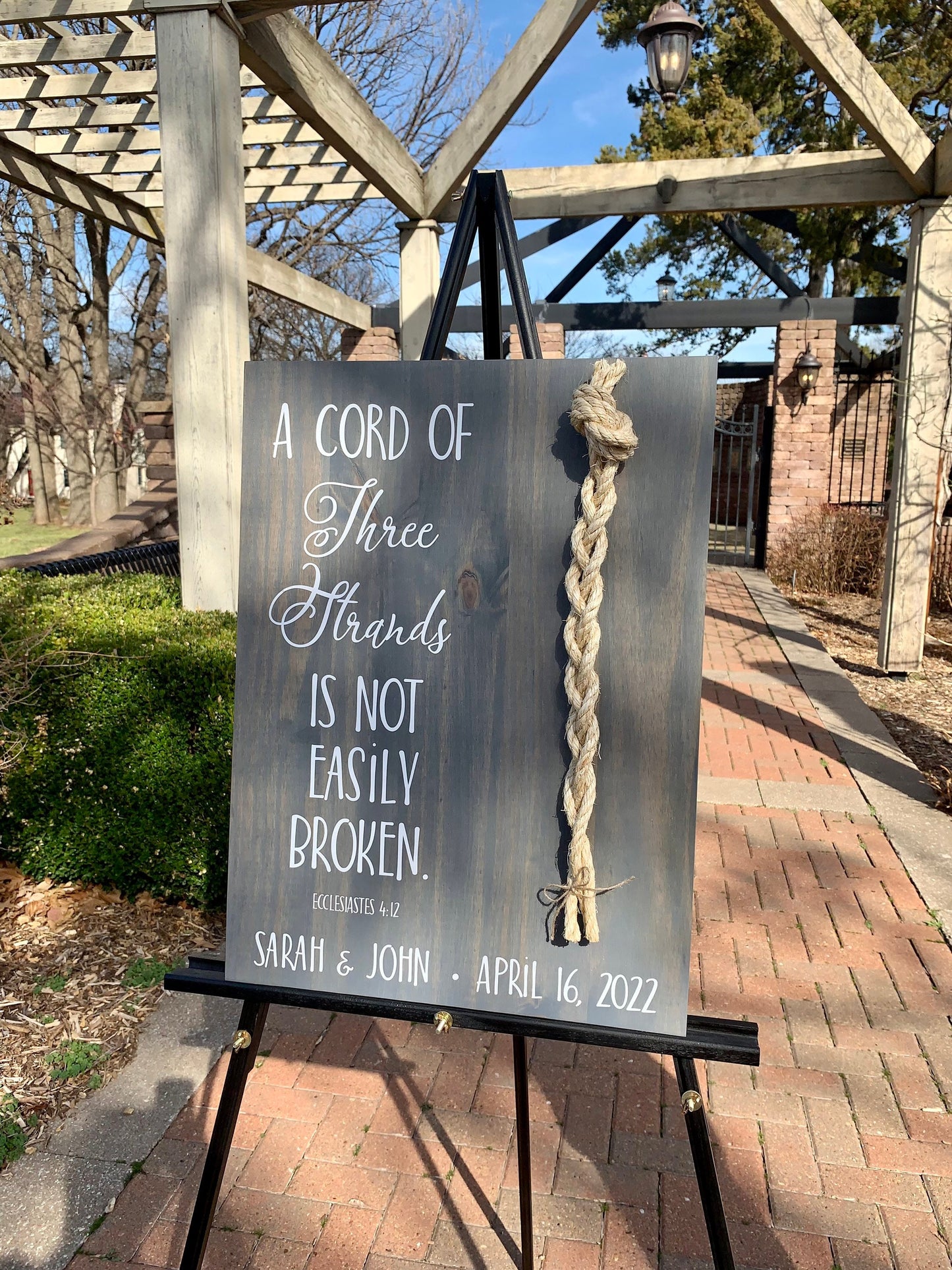 A Cord Of Three Strands Wedding Sign, White Cords, Unity Ceremony Sign, A Cord of 3 Strands, Ecclesiastes 4:12