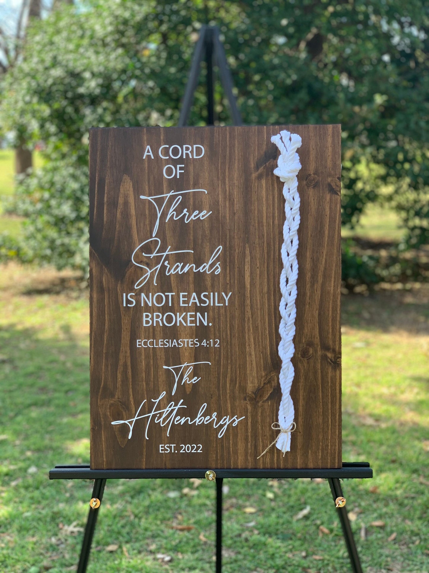 A Cord Of Three Strands Wedding Sign, White Cords, Unity Ceremony Sign, A Cord of 3 Strands, Ecclesiastes 4:12