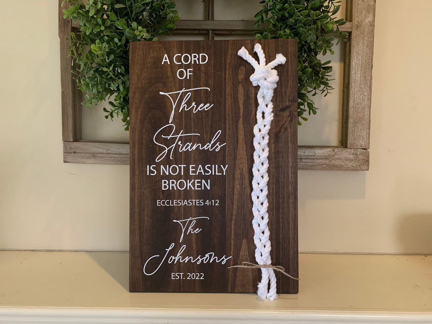 A Cord Of Three Strands Wedding Sign, White Cords, Unity Ceremony Sign, A Cord of 3 Strands, Ecclesiastes 4:12