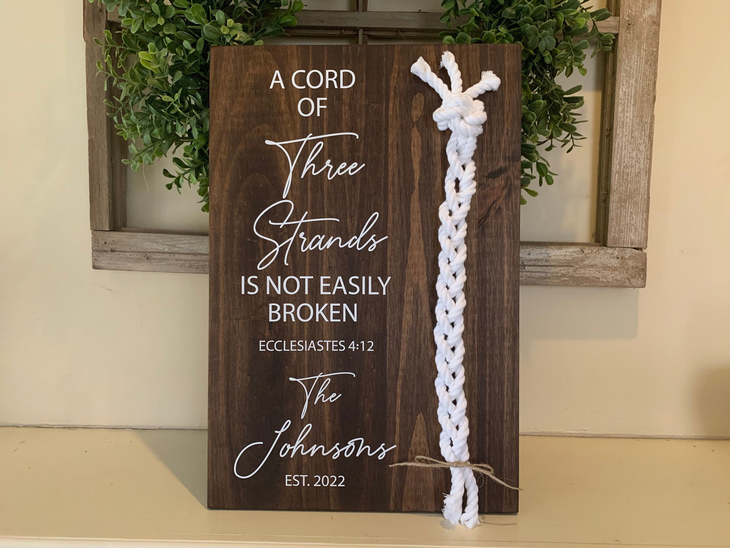 A Cord Of Three Strands Wedding Sign, White Cords, Unity Ceremony Sign, A Cord of 3 Strands, Ecclesiastes 4:12