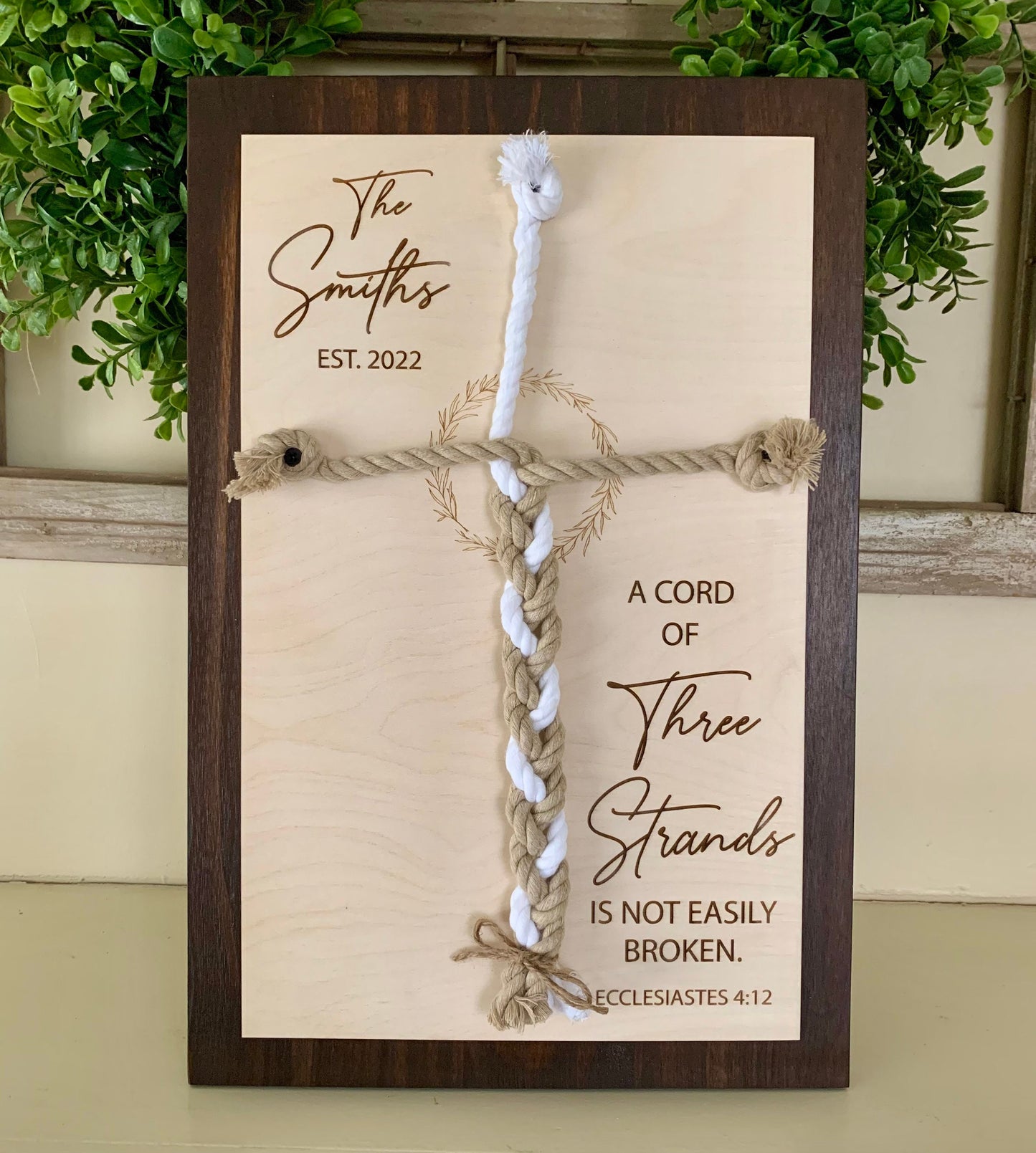 ENGRAVED, A Cord of Three Strands is Not Easily Broken Unity Ceremony Sign, Personalized Gift for Couple, Anniversary Gift