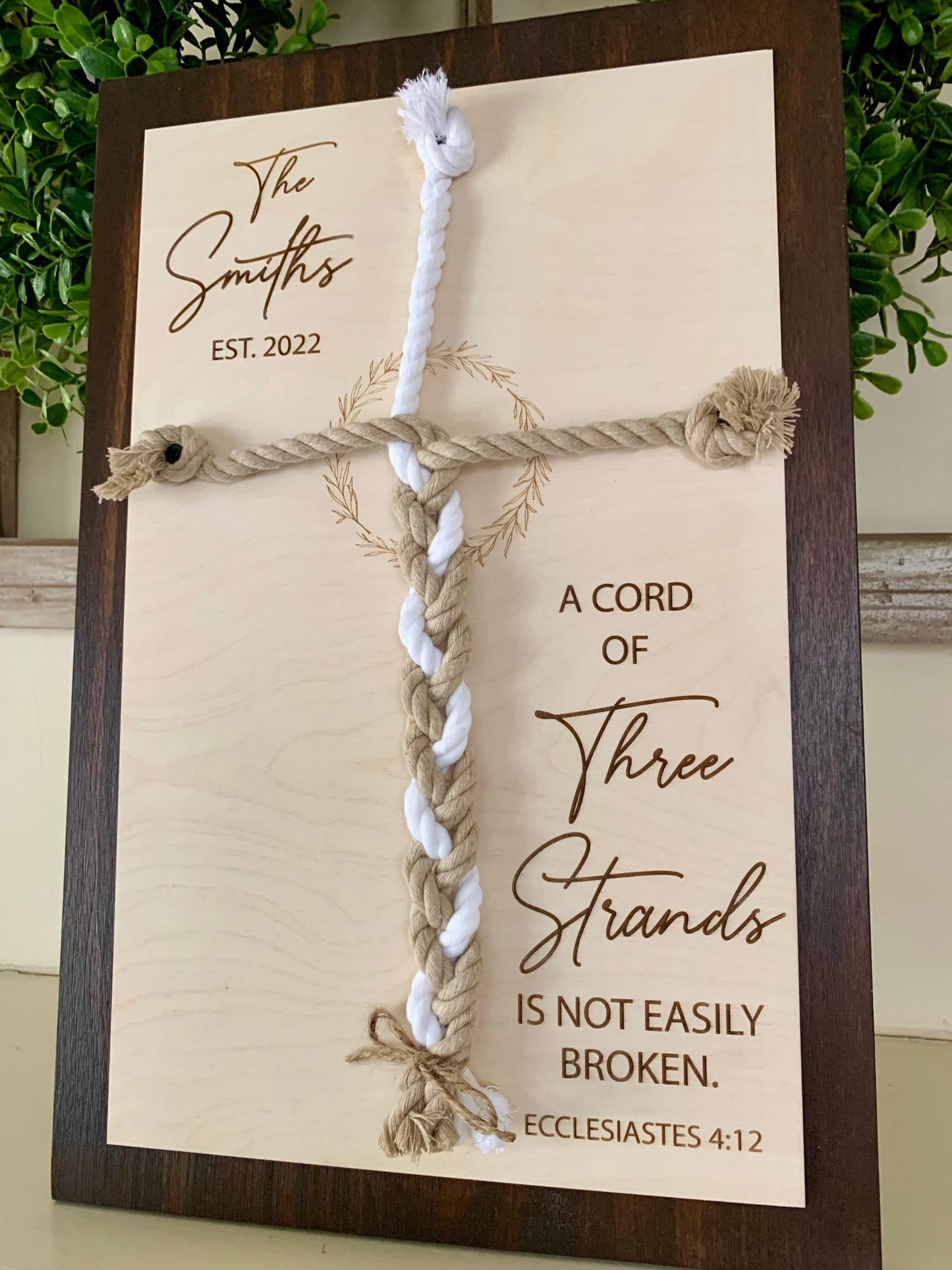 ENGRAVED, A Cord of Three Strands is Not Easily Broken Unity Ceremony Sign, Personalized Gift for Couple, Anniversary Gift