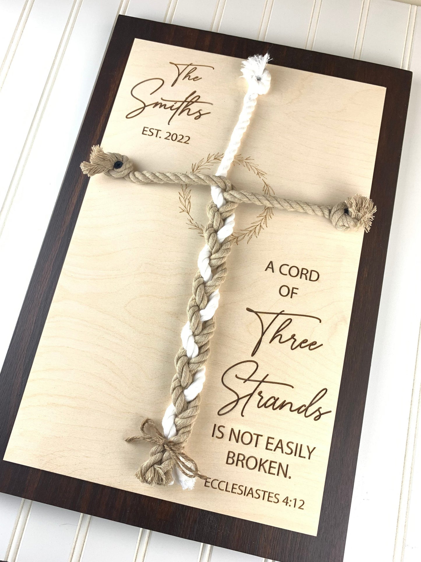 ENGRAVED, A Cord of Three Strands is Not Easily Broken Unity Ceremony Sign, Personalized Gift for Couple, Anniversary Gift