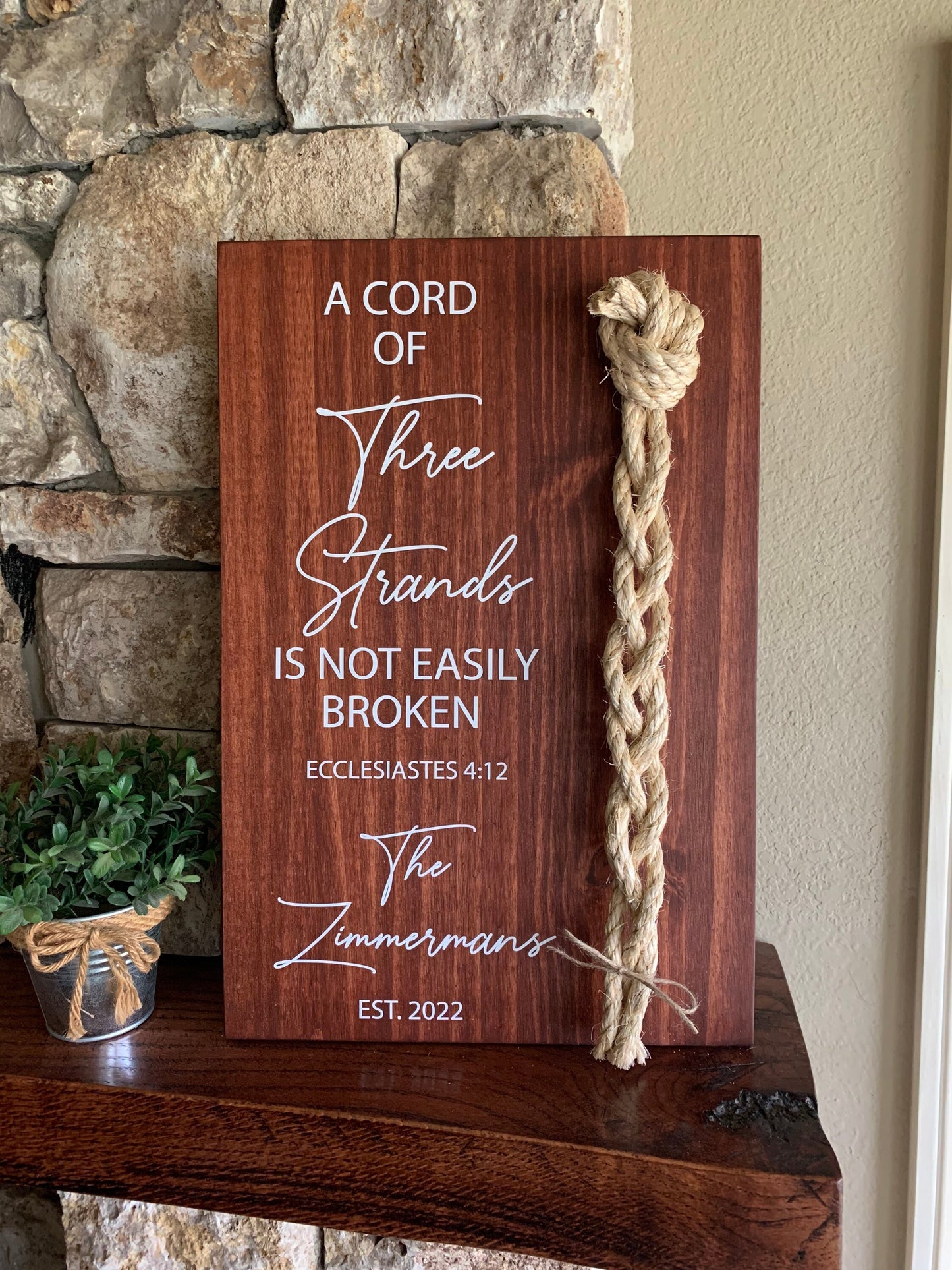 A Cord Of Three Strands Wedding Sign, Sisal Rope Cords, Unity Ceremony Sign, A Cord of 3 Strands, Ecclesiastes 4:12