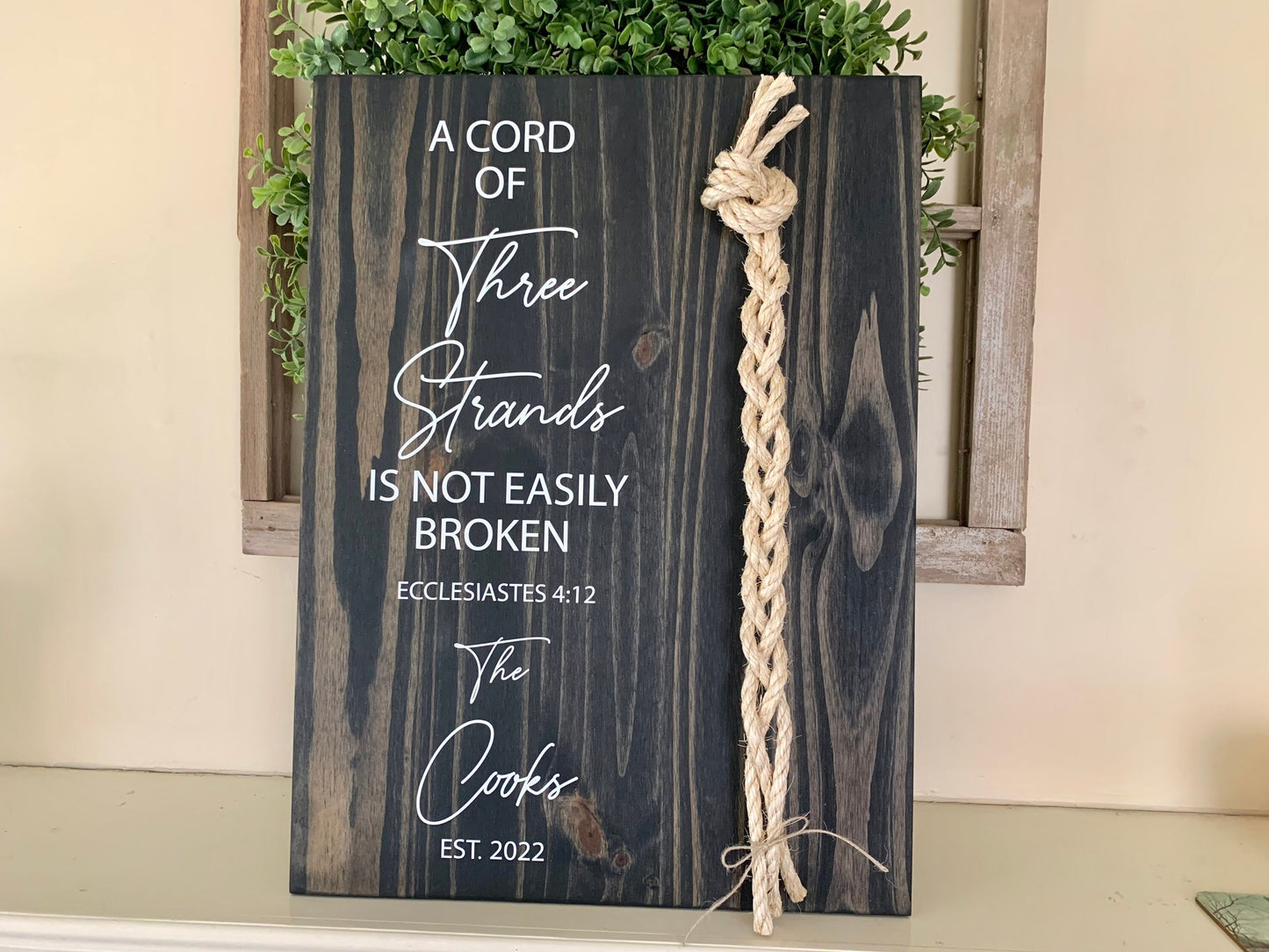 A Cord Of Three Strands Wedding Sign, Sisal Rope Cords, Unity Ceremony Sign, A Cord of 3 Strands, Ecclesiastes 4:12