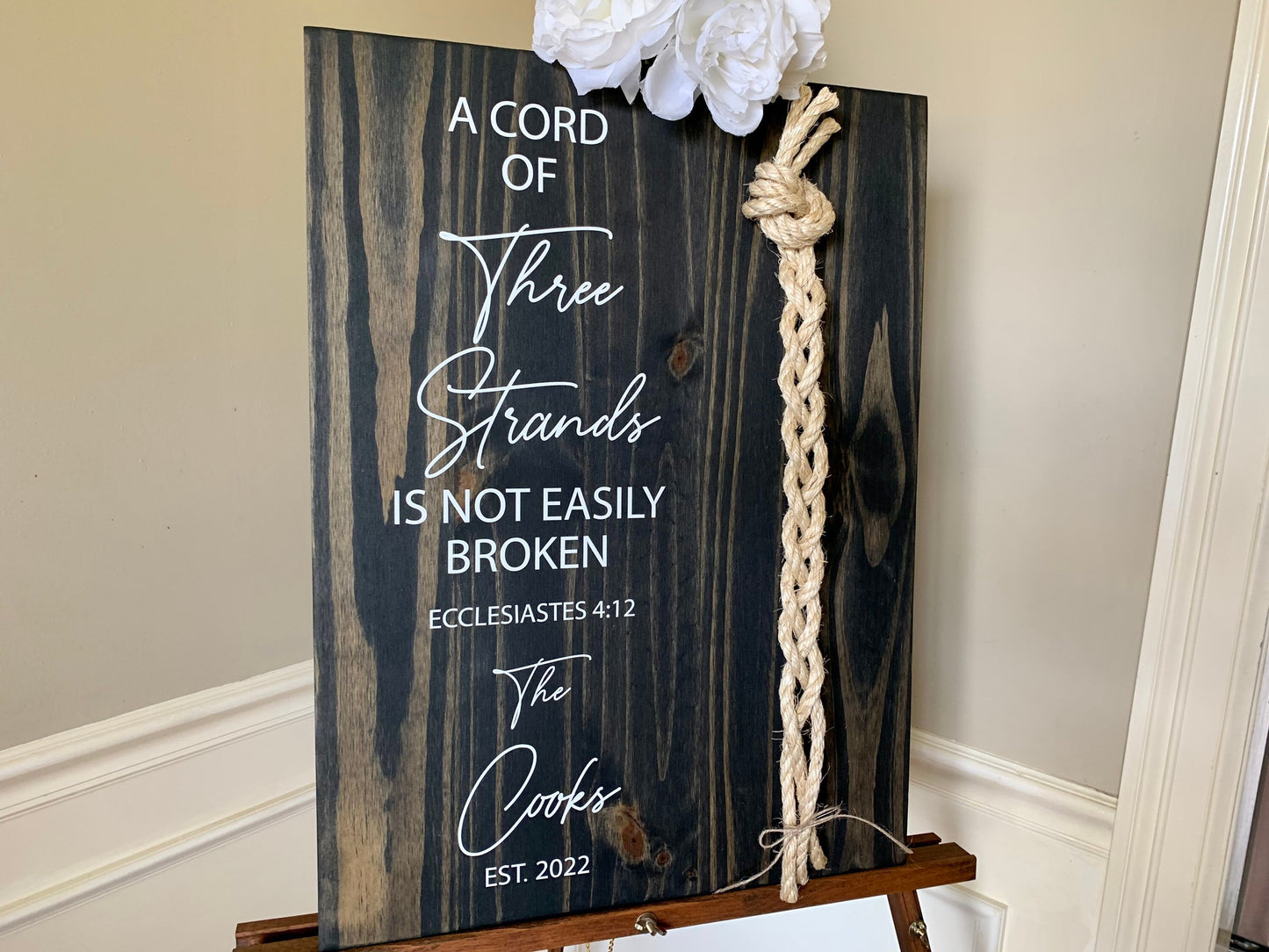 A Cord Of Three Strands Wedding Sign, Sisal Rope Cords, Unity Ceremony Sign, A Cord of 3 Strands, Ecclesiastes 4:12