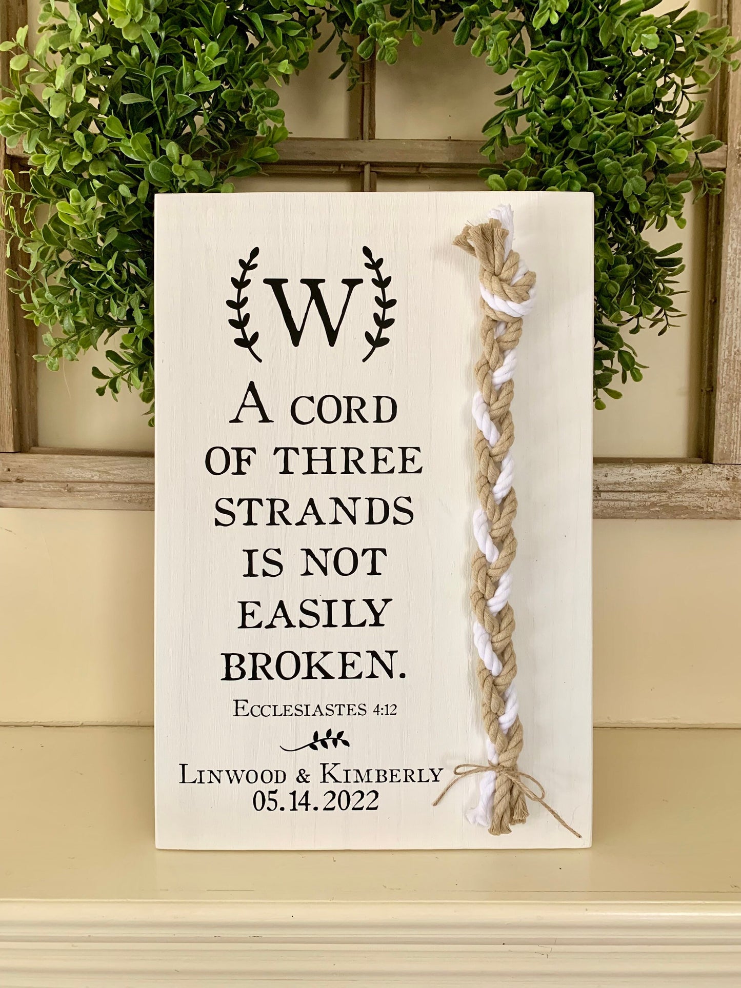 A Cord Of Three Strands Wedding Sign, 2 Natural Cords/1 White Cord, Unity Ceremony Sign, A Cord of 3 Strands, Ecclesiastes 4:12