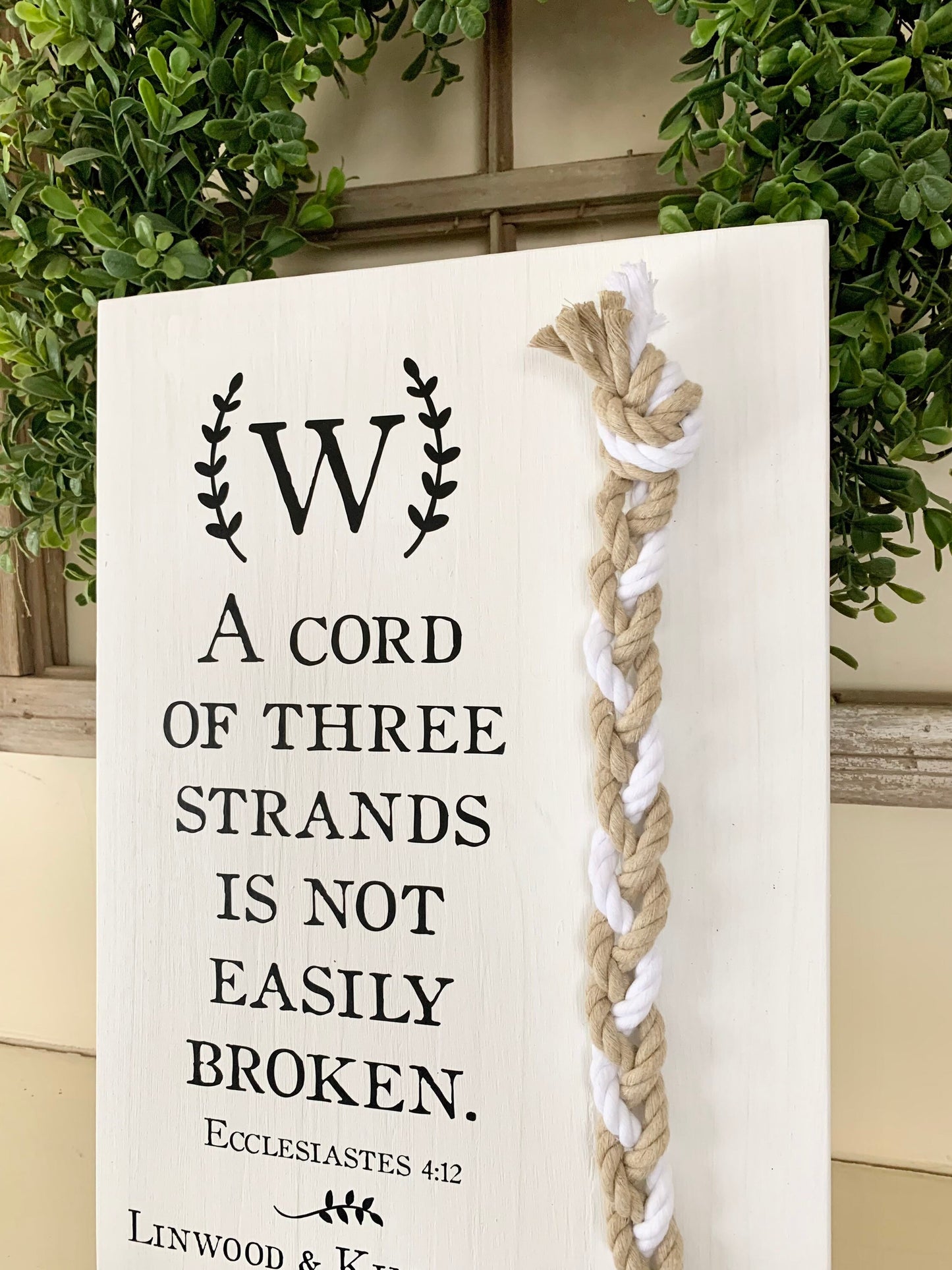 A Cord Of Three Strands Wedding Sign, 2 Natural Cords/1 White Cord, Unity Ceremony Sign, A Cord of 3 Strands, Ecclesiastes 4:12