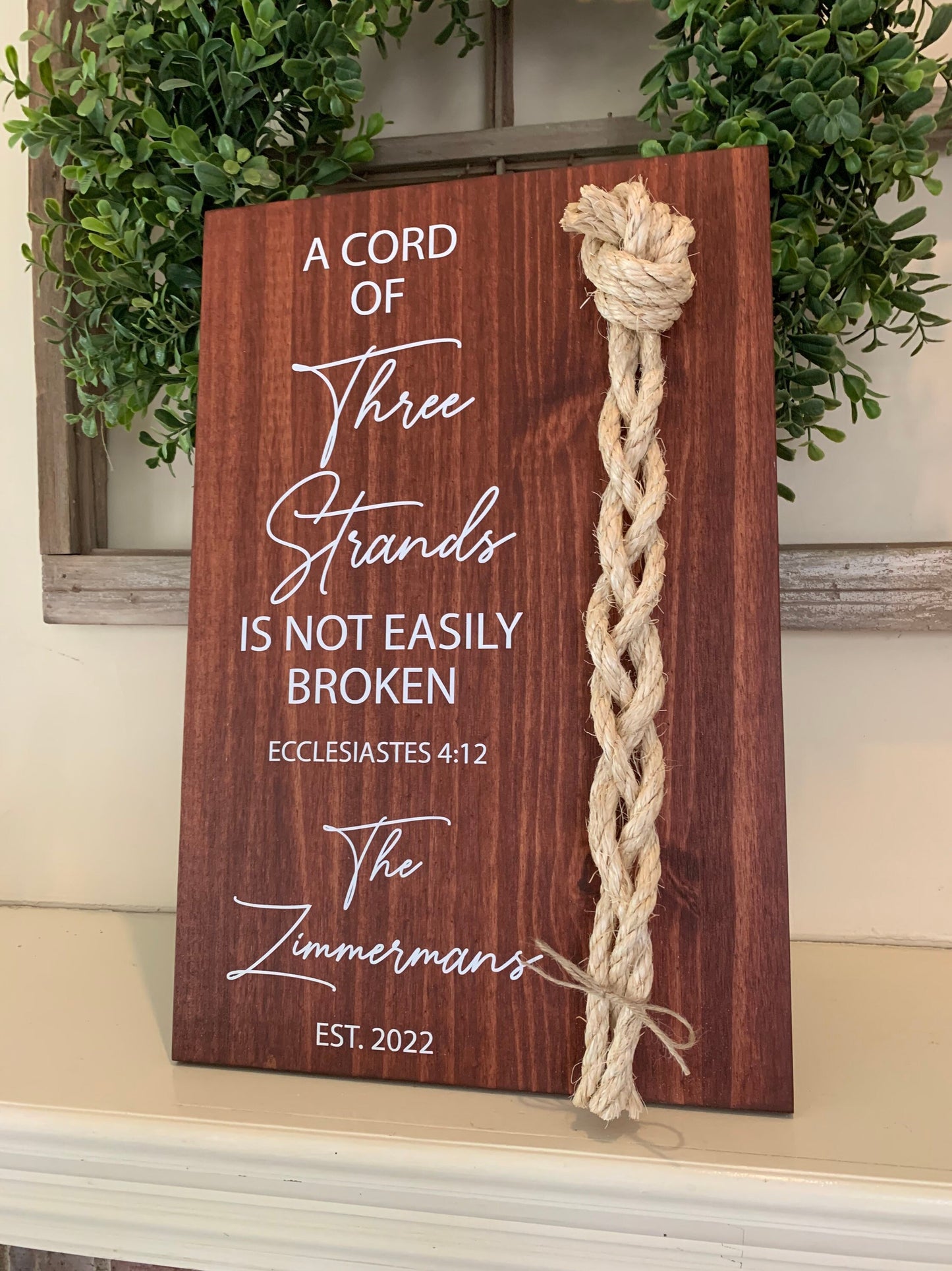 A Cord Of Three Strands Wedding Sign, Sisal Rope Cords, Unity Ceremony Sign, A Cord of 3 Strands, Ecclesiastes 4:12