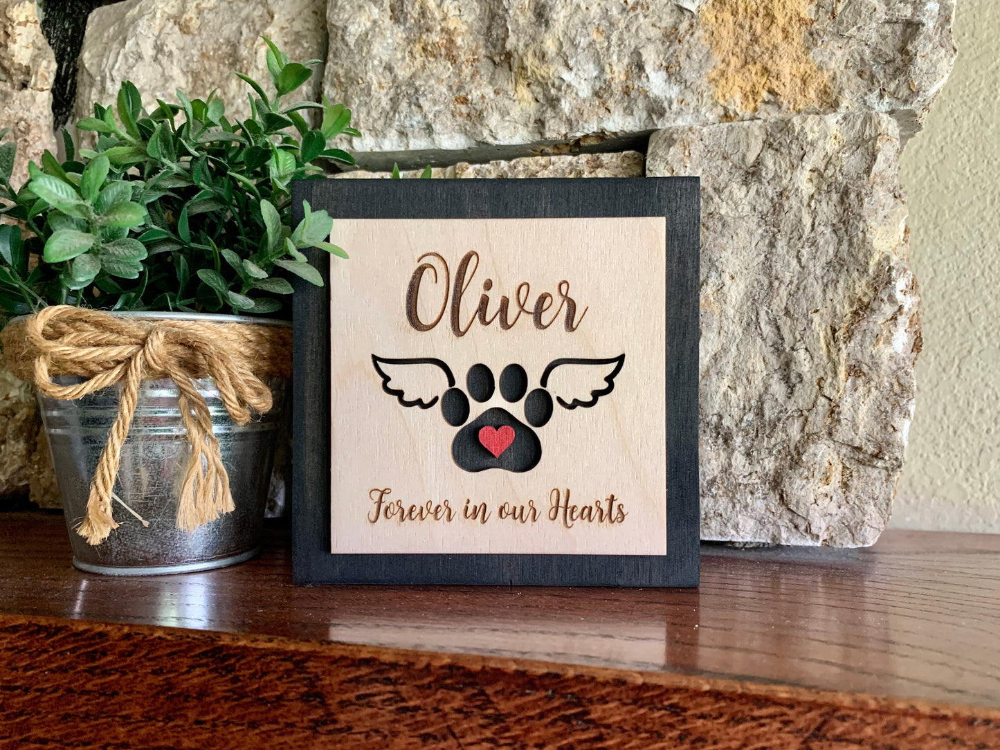 Custom Engraved Pet Memorial Sign, Paw with Wings