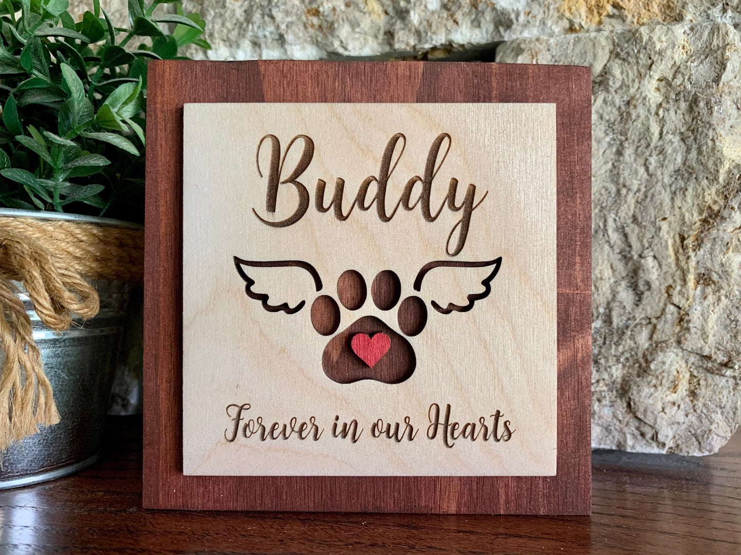 Custom Engraved Pet Memorial Sign, Paw with Wings