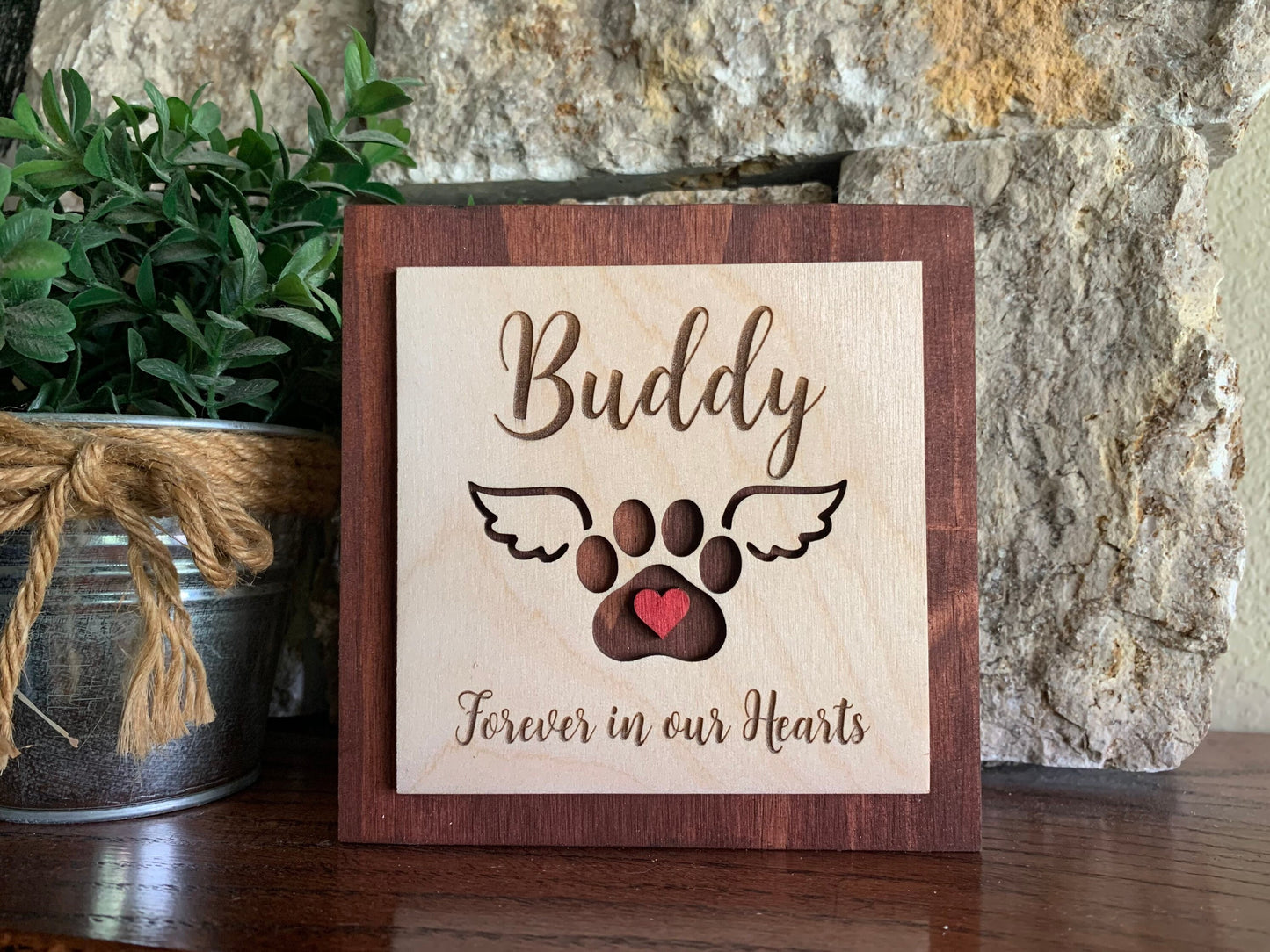 Custom Engraved Pet Memorial Sign, Paw with Wings