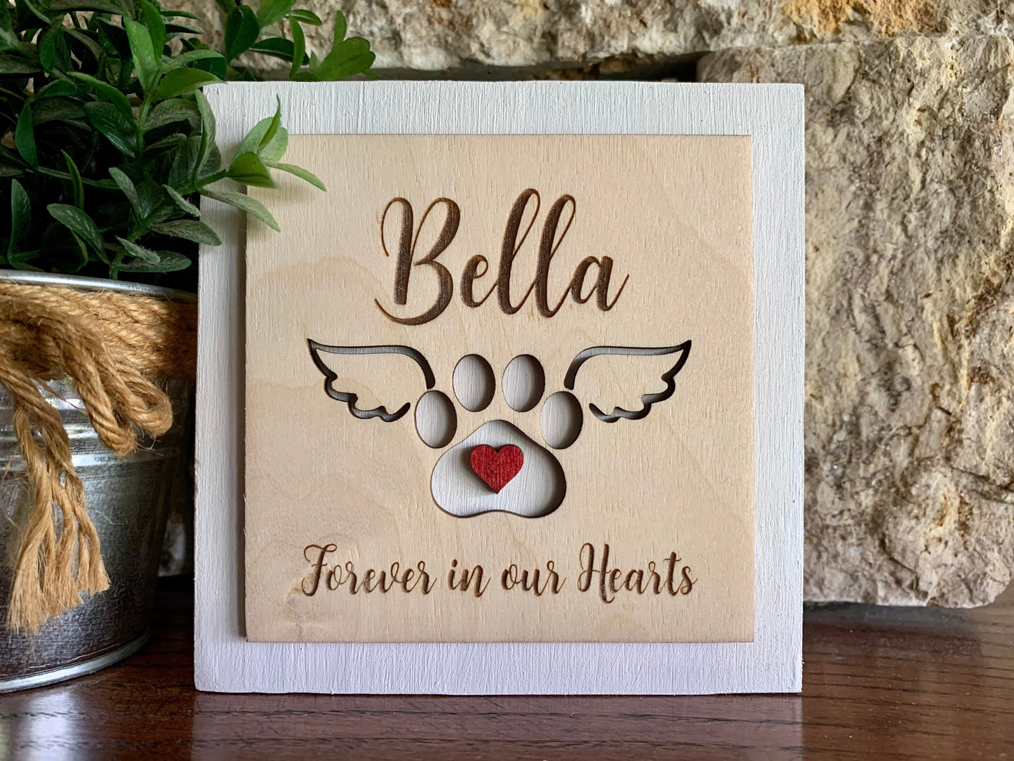 Custom Engraved Pet Memorial Sign, Paw with Wings