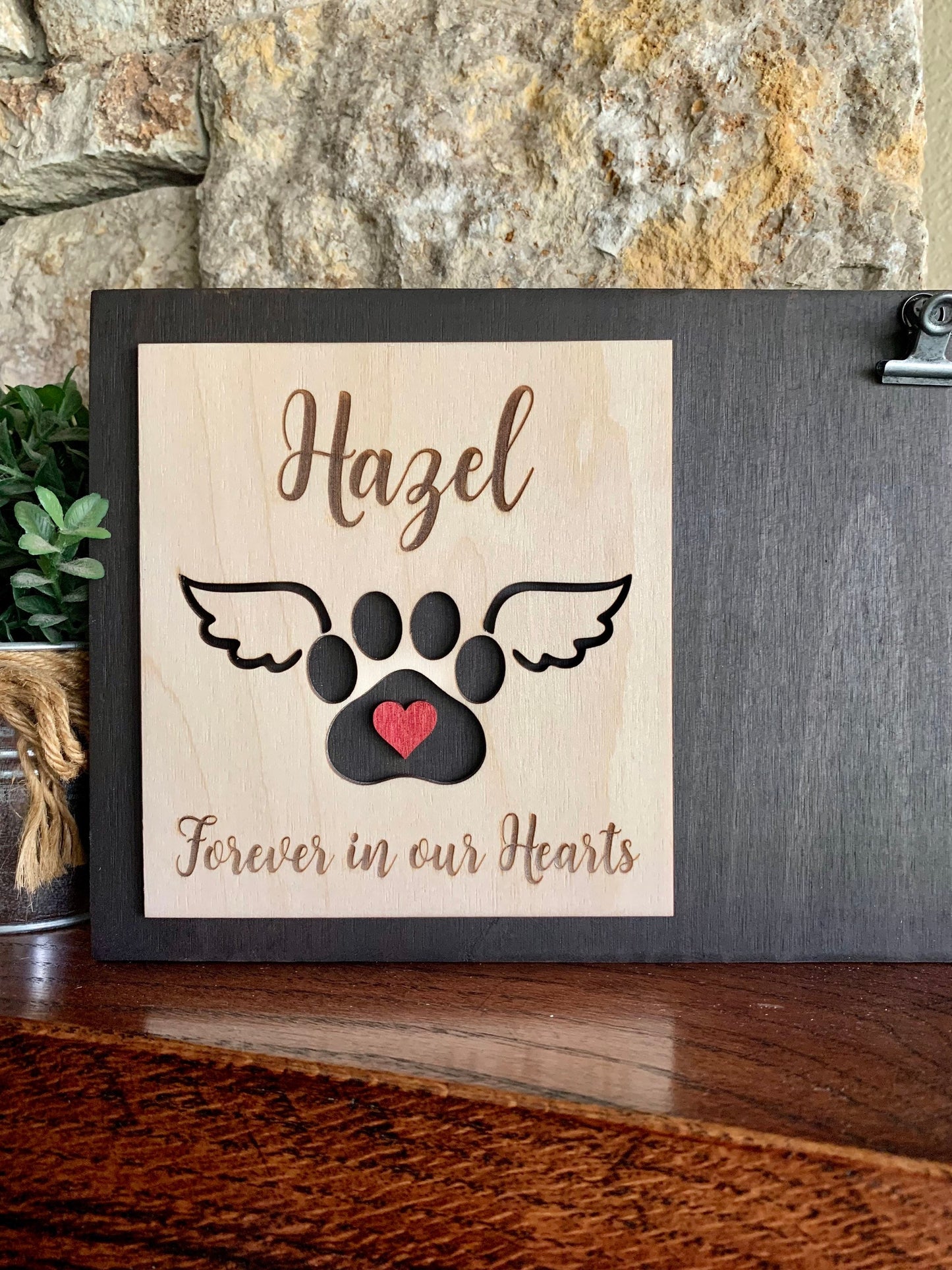 Custom Engraved Pet Memorial Sign, Paw with Wings