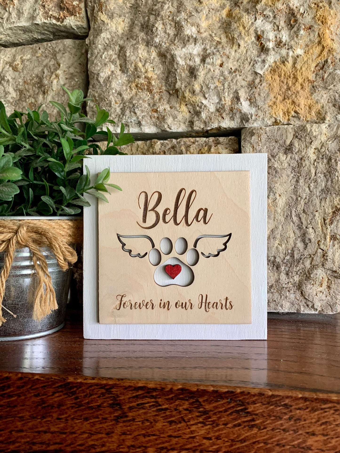 Custom Engraved Pet Memorial Sign, Paw with Wings