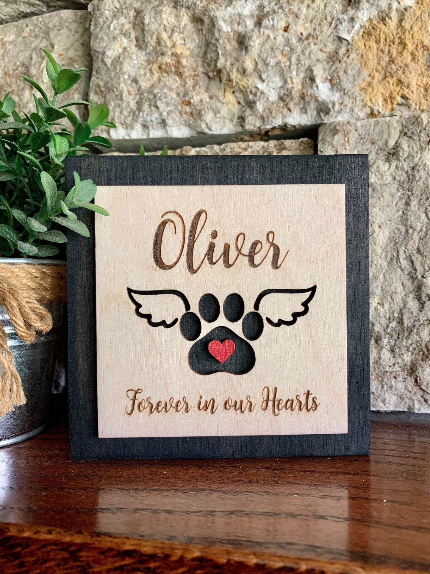 Custom Engraved Pet Memorial Sign, Paw with Wings