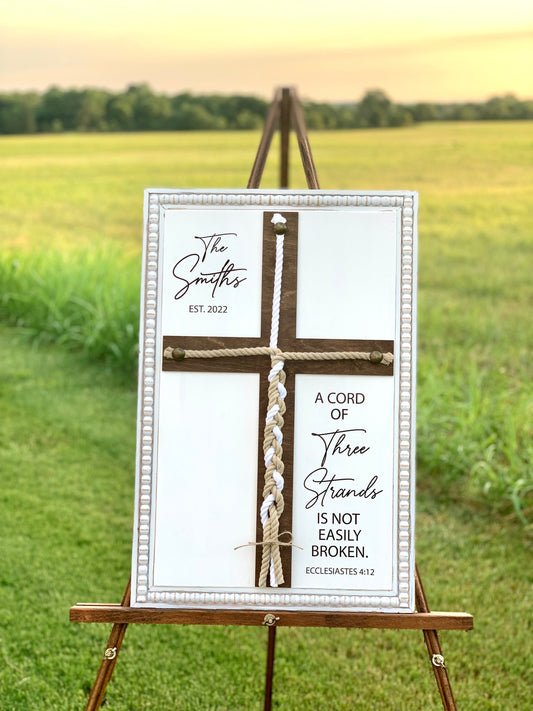 A Cord Of Three Strands, Unity Wedding Sign, Rope Cross Unity Sign, Ecclesiastes 4:12