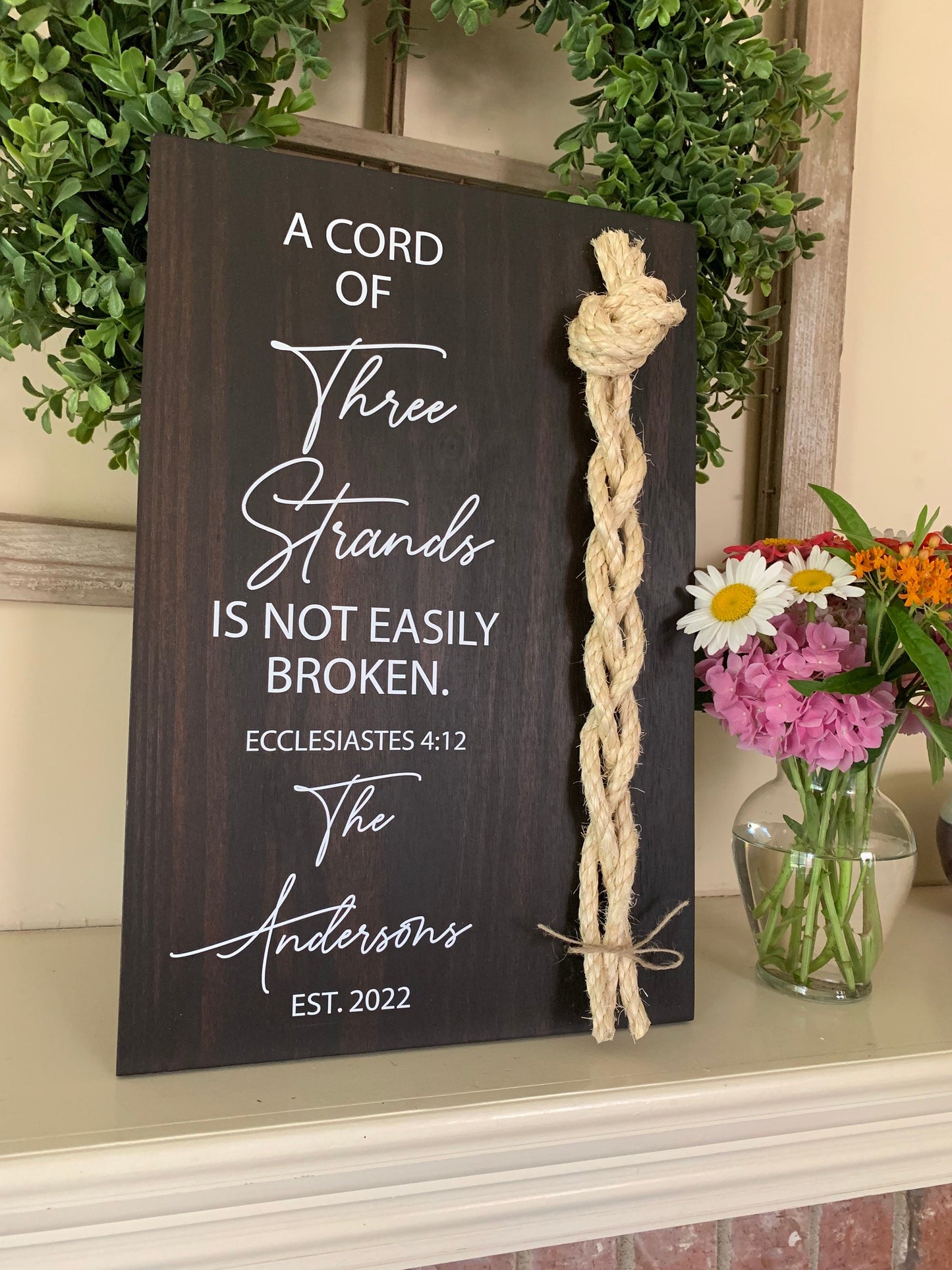 A Cord Of Three Strands Wedding Sign, Sisal Rope Cords, Unity Ceremony Sign, A Cord of 3 Strands, Ecclesiastes 4:12