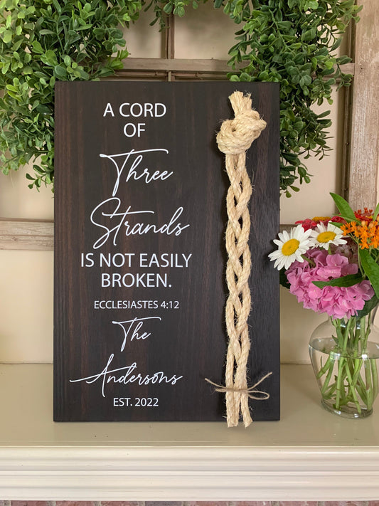 A Cord Of Three Strands Wedding Sign, Sisal Rope Cords, Unity Ceremony Sign, A Cord of 3 Strands, Ecclesiastes 4:12