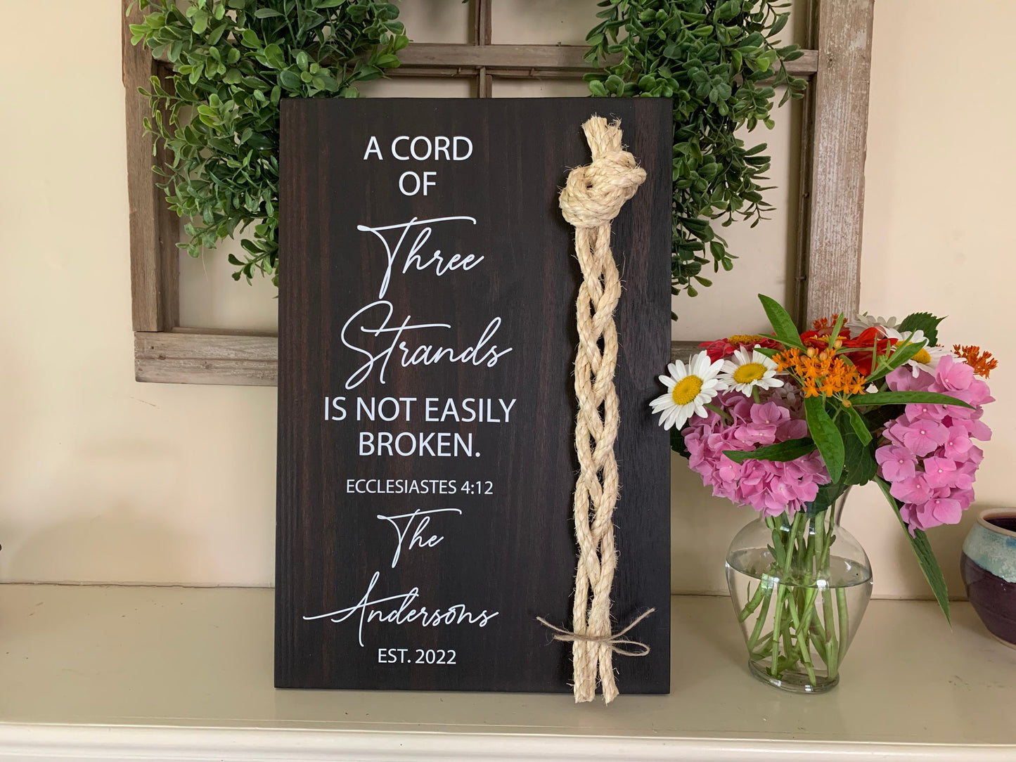 A Cord Of Three Strands Wedding Sign, Sisal Rope Cords, Unity Ceremony Sign, A Cord of 3 Strands, Ecclesiastes 4:12