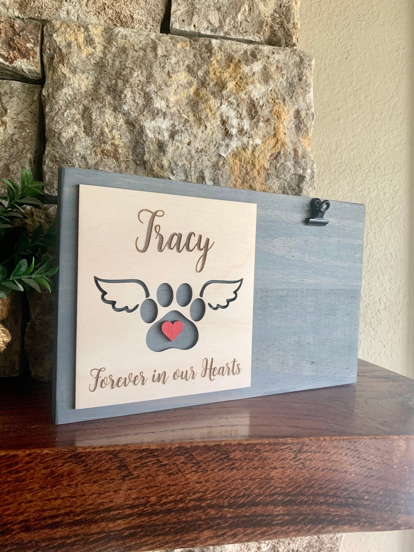 Custom Engraved Pet Memorial Sign, Paw with Wings