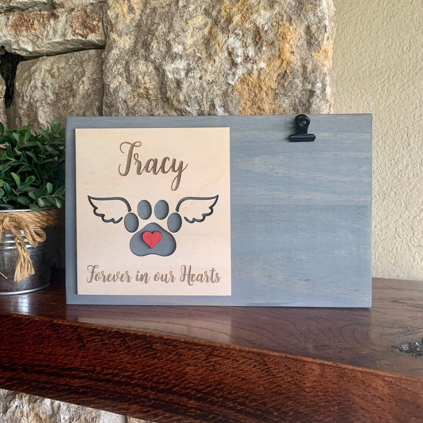 Custom Engraved Pet Memorial Sign, Paw with Wings