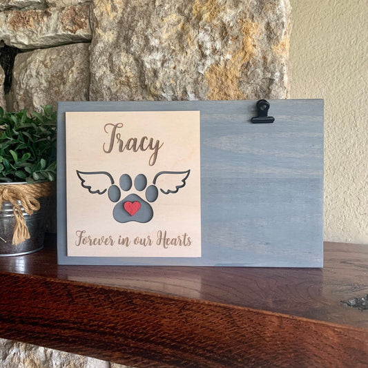 Custom Engraved Pet Memorial Sign, Paw with Wings