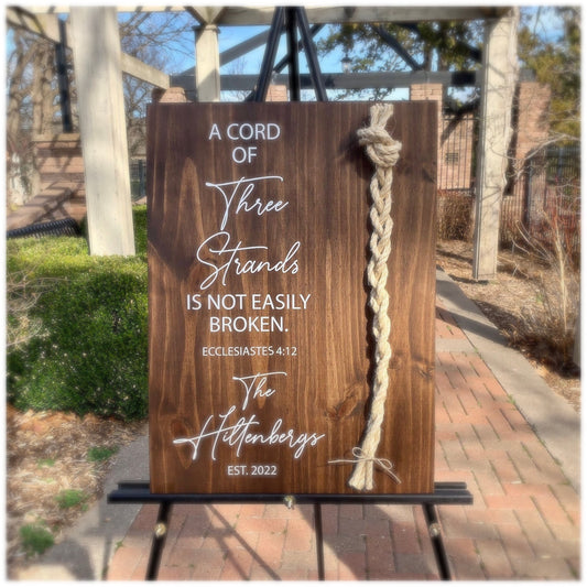 A Cord Of Three Strands Wedding Sign, Sisal Rope Cords, Unity Ceremony Sign, A Cord of 3 Strands, Ecclesiastes 4:12