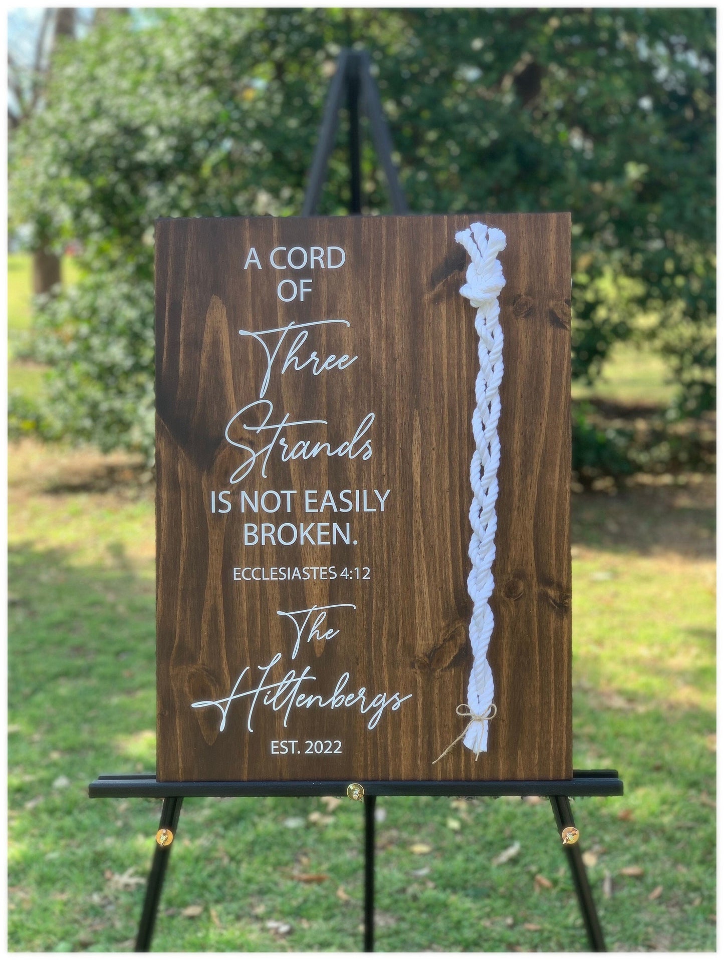 A Cord Of Three Strands Wedding Sign, White Cords, Unity Ceremony Sign, A Cord of 3 Strands, Ecclesiastes 4:12