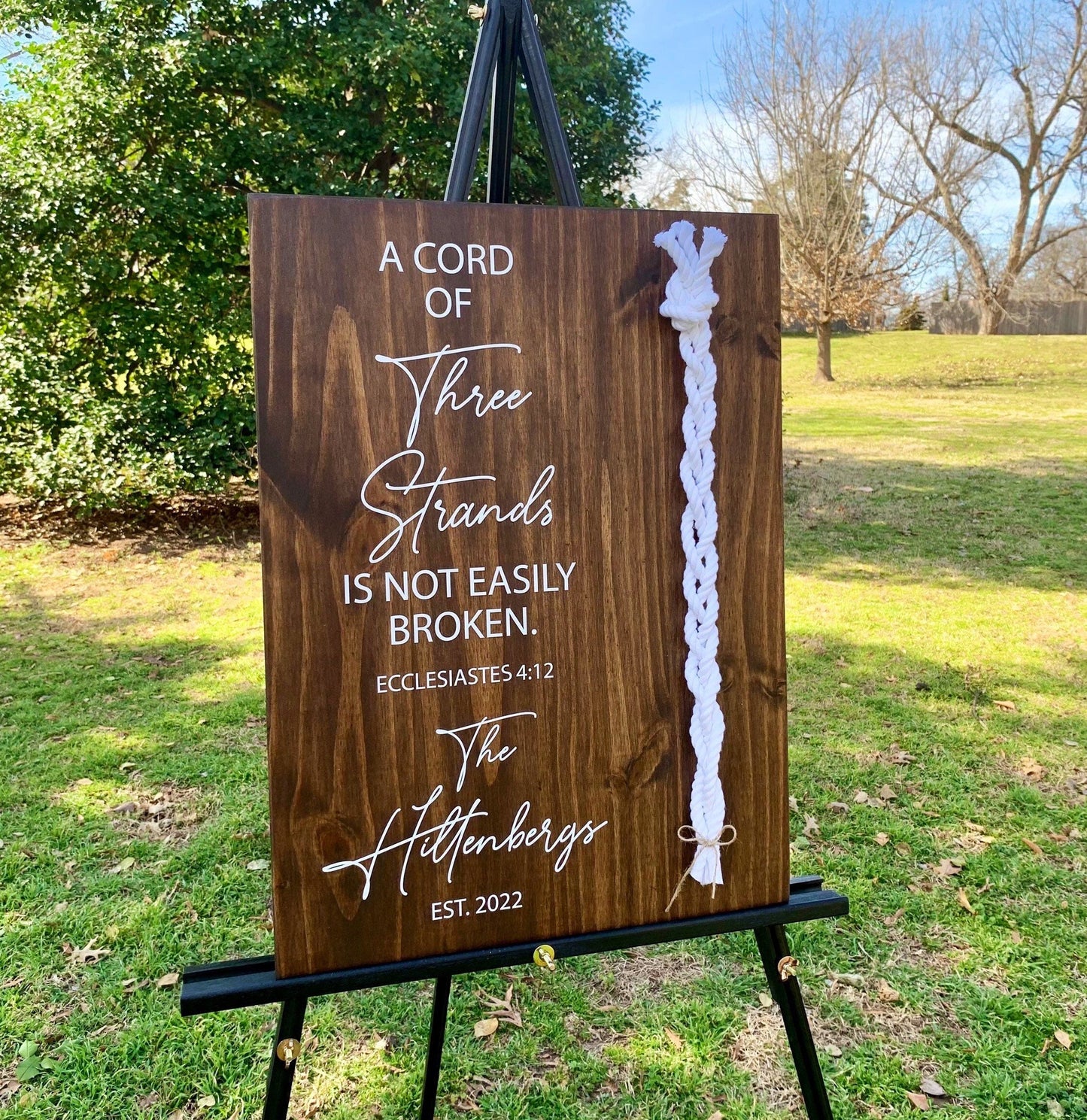 A Cord Of Three Strands Wedding Sign, White Cords, Unity Ceremony Sign, A Cord of 3 Strands, Ecclesiastes 4:12