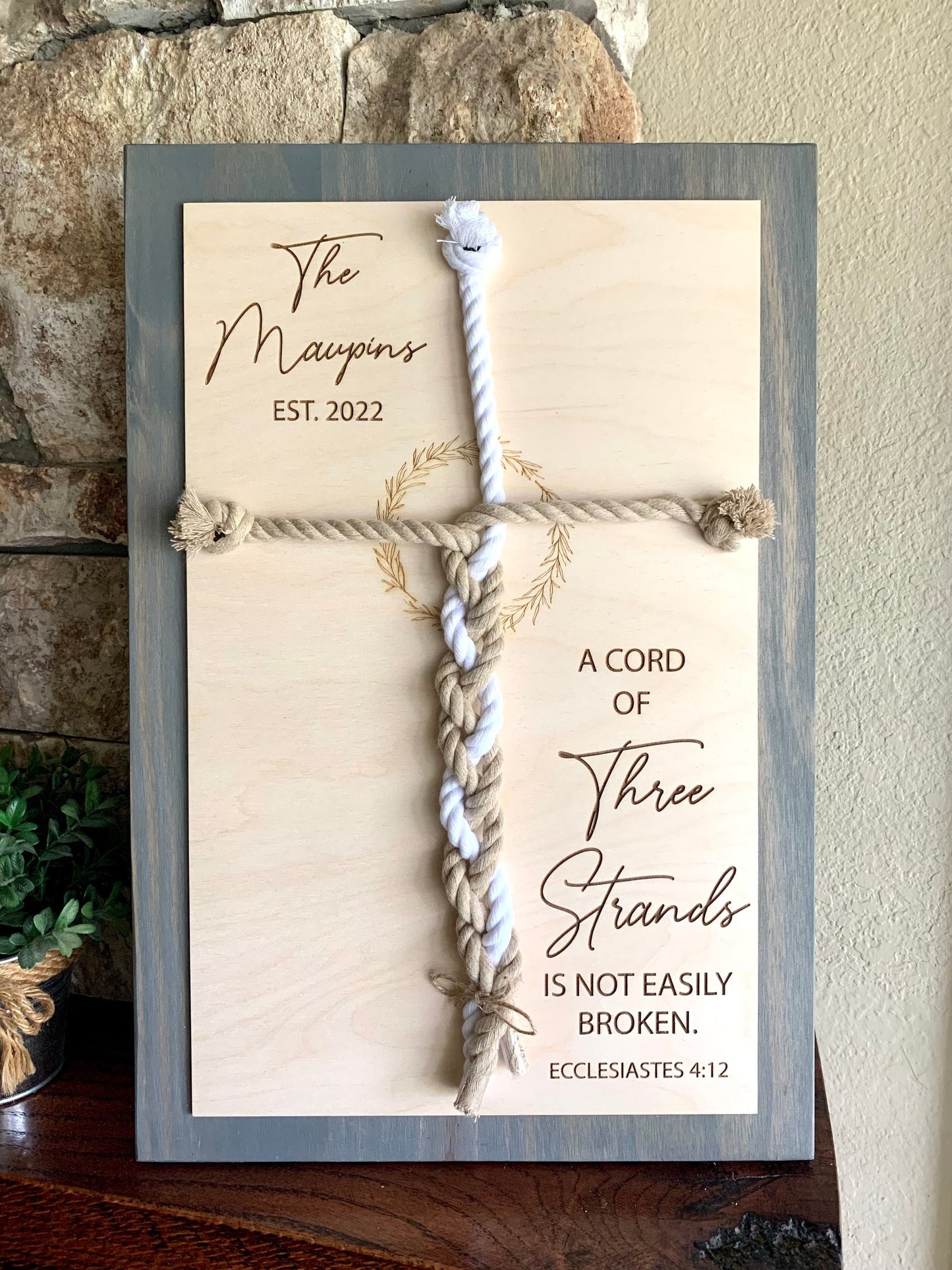 ENGRAVED, A Cord of Three Strands is Not Easily Broken Unity Ceremony Sign, Personalized Gift for Couple, Anniversary Gift