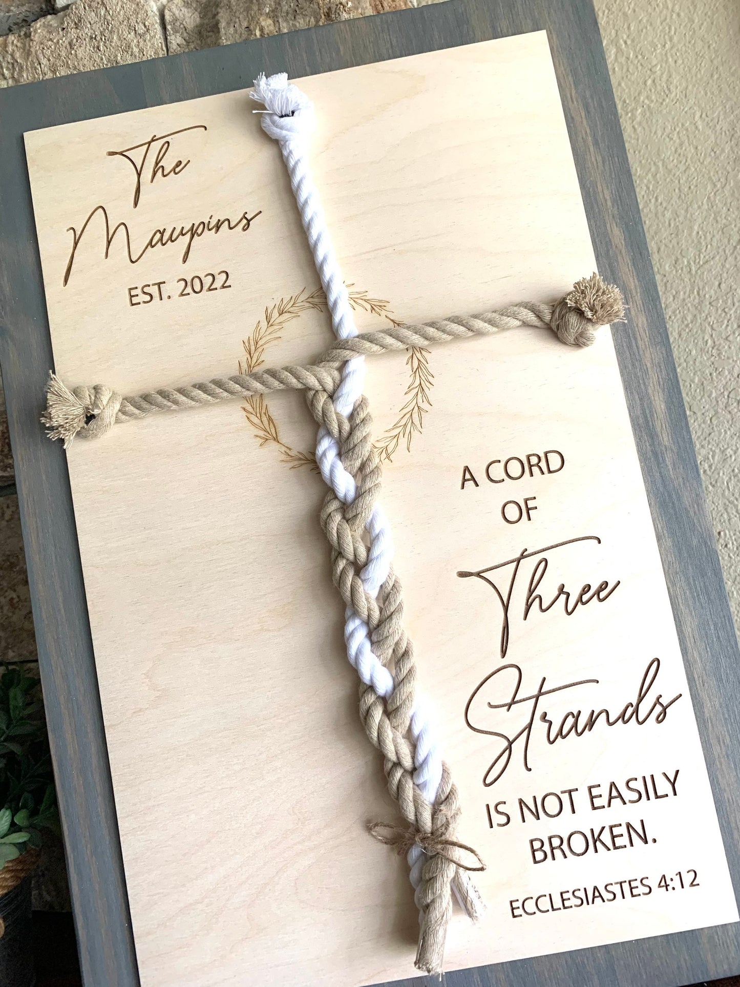 ENGRAVED, A Cord of Three Strands is Not Easily Broken Unity Ceremony Sign, Personalized Gift for Couple, Anniversary Gift