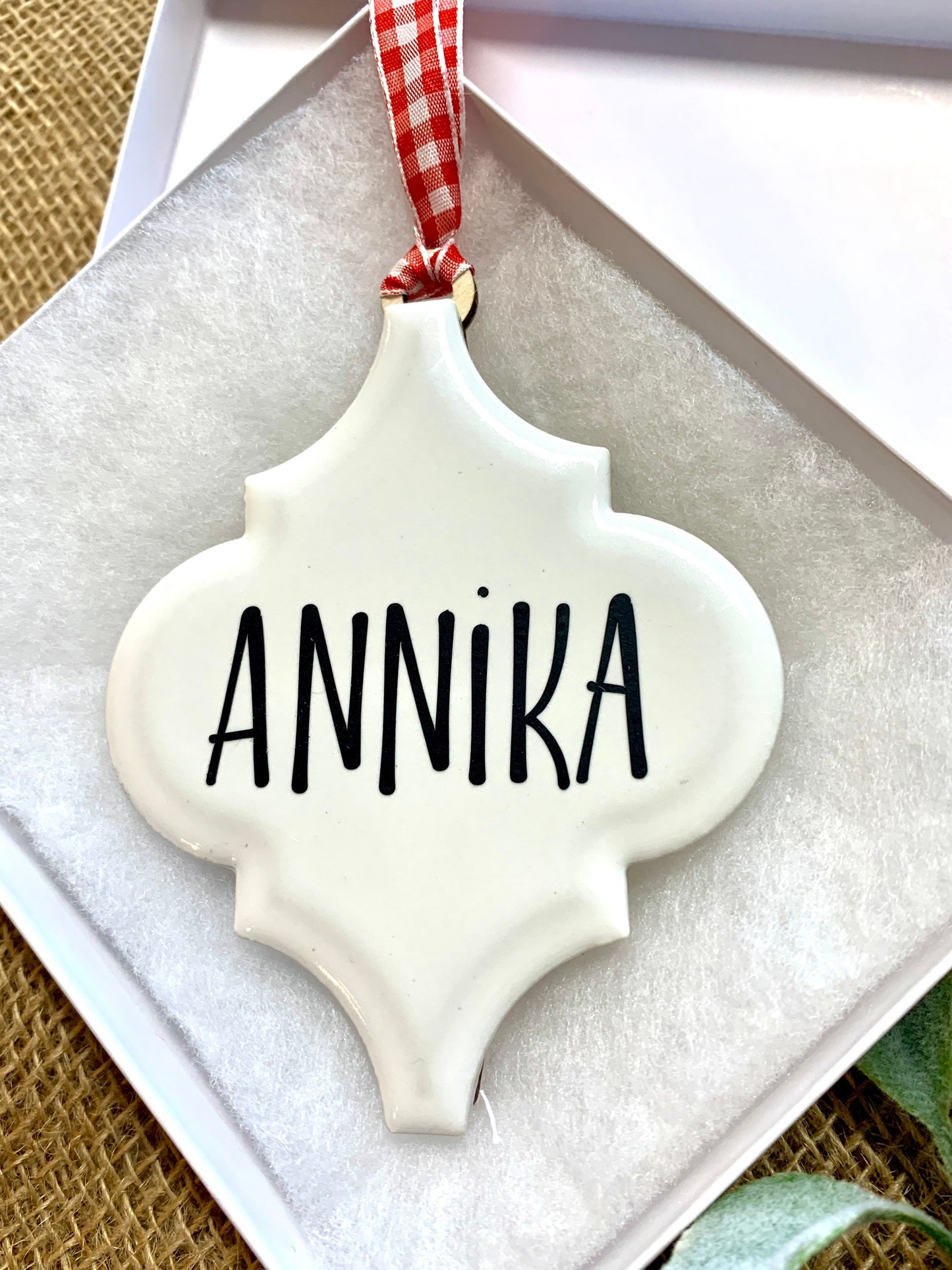 Personalized Porcelain Ornament, Ornament with Name, Farmhouse Style