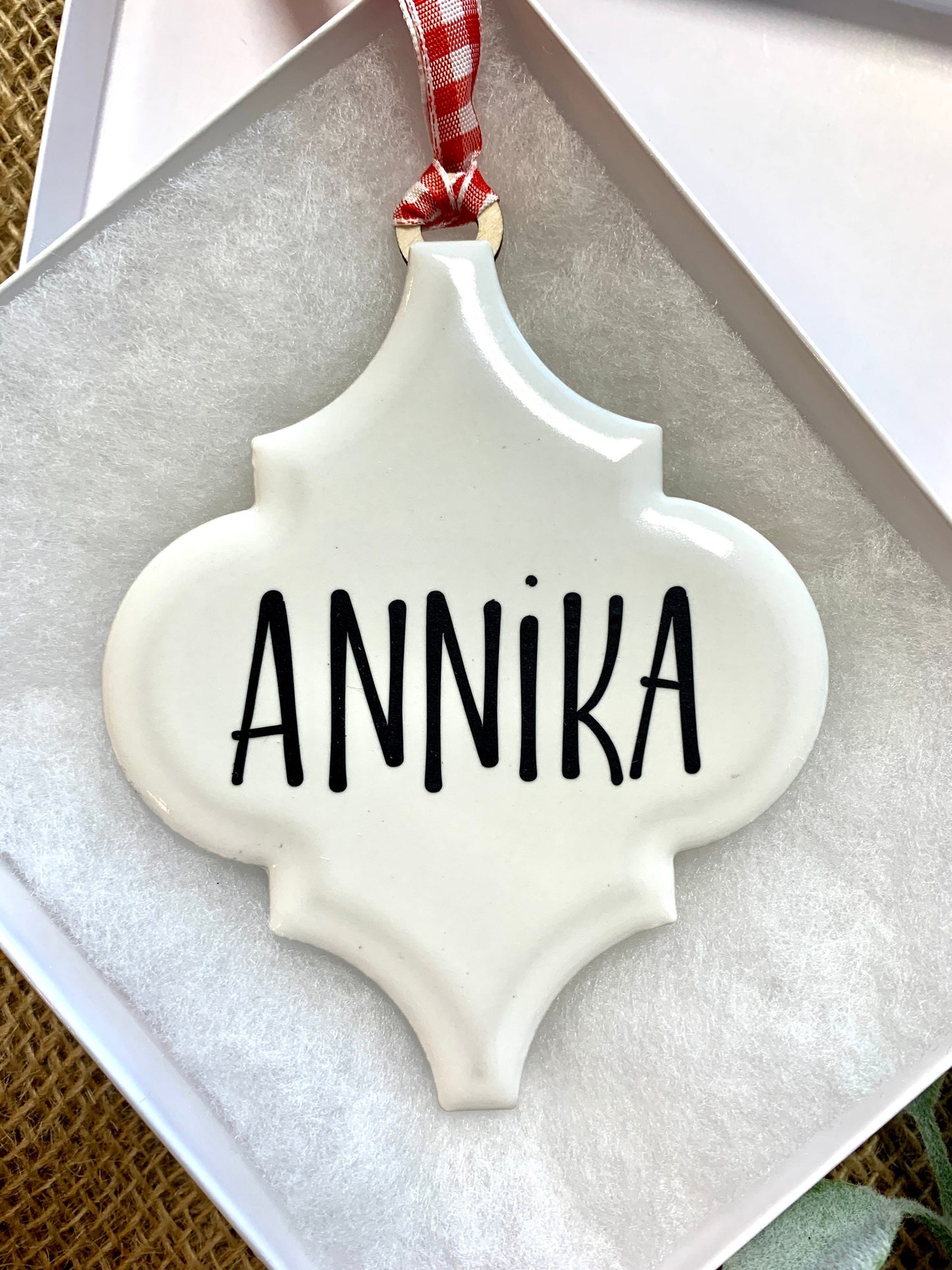 Personalized Porcelain Ornament, Ornament with Name, Farmhouse Style