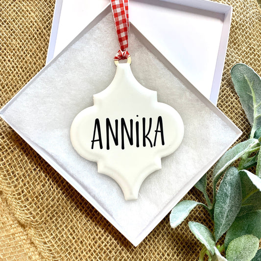 Personalized Porcelain Ornament, Ornament with Name, Farmhouse Style