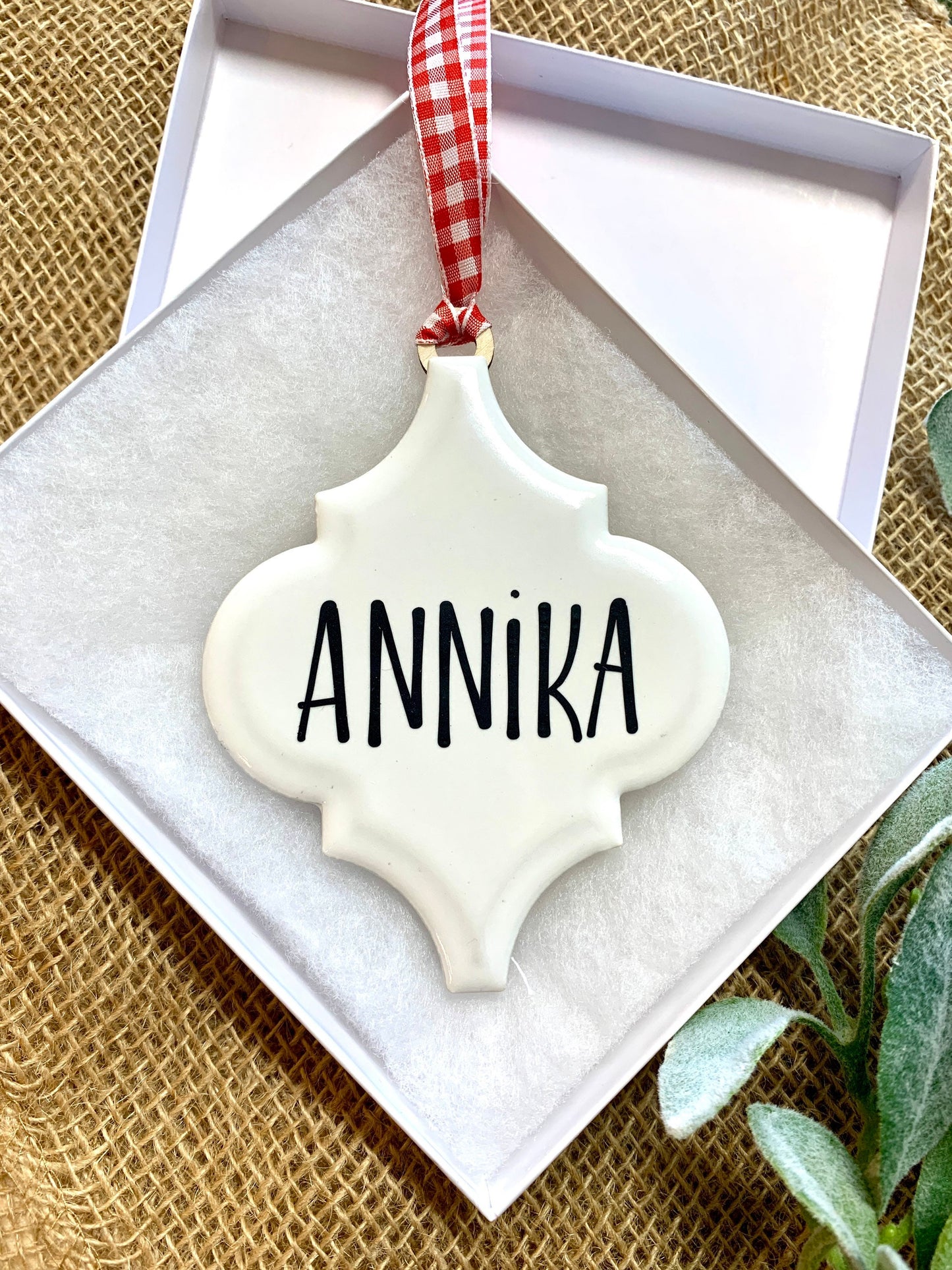 Personalized Porcelain Ornament, Ornament with Name, Farmhouse Style