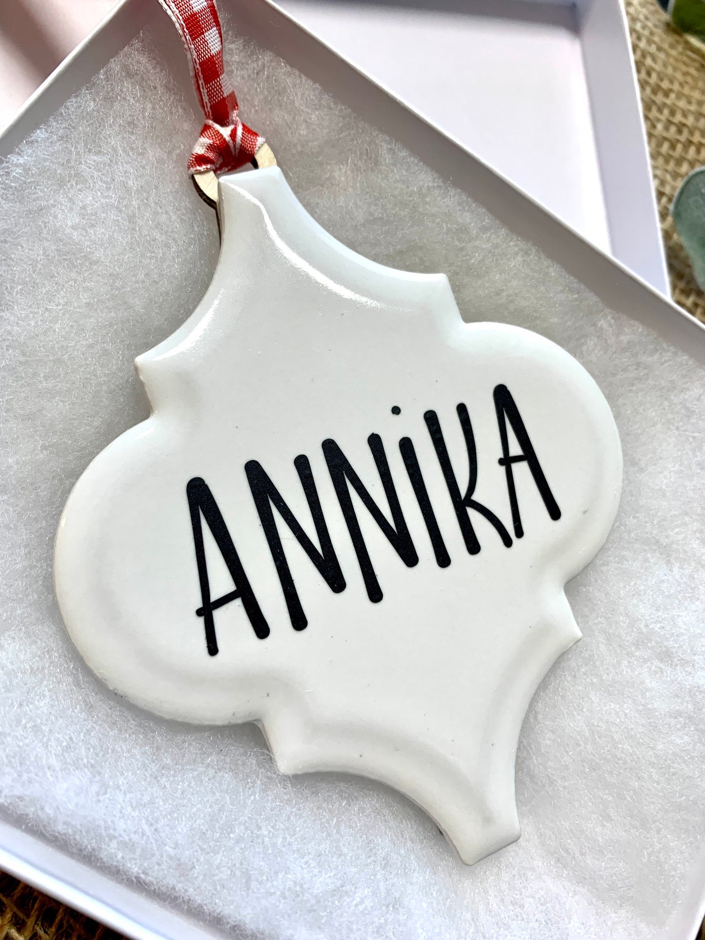 Personalized Porcelain Ornament, Ornament with Name, Farmhouse Style