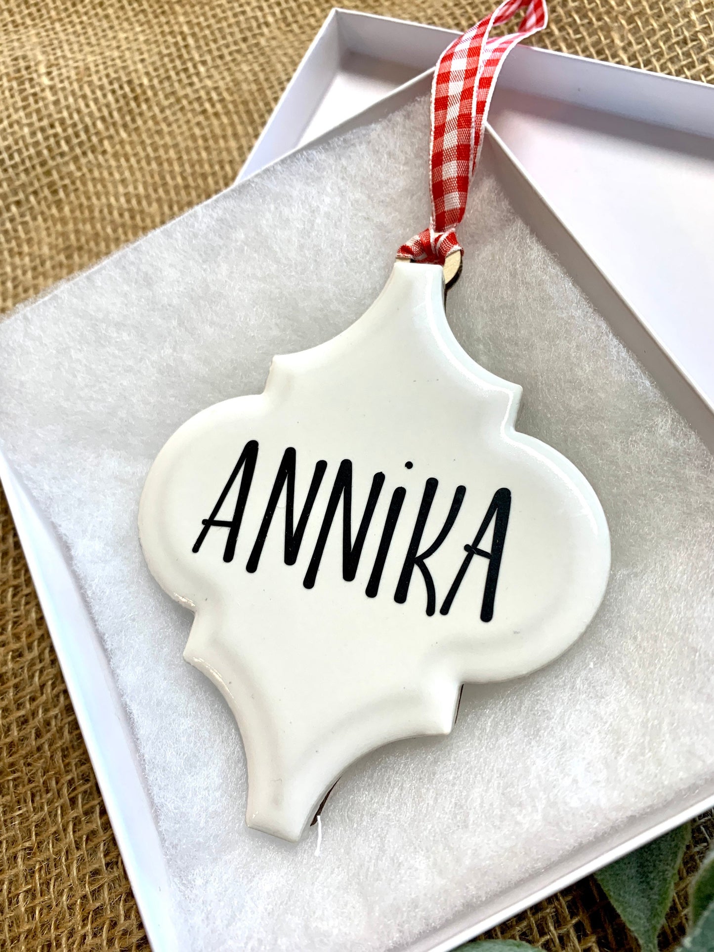 Personalized Porcelain Ornament, Ornament with Name, Farmhouse Style