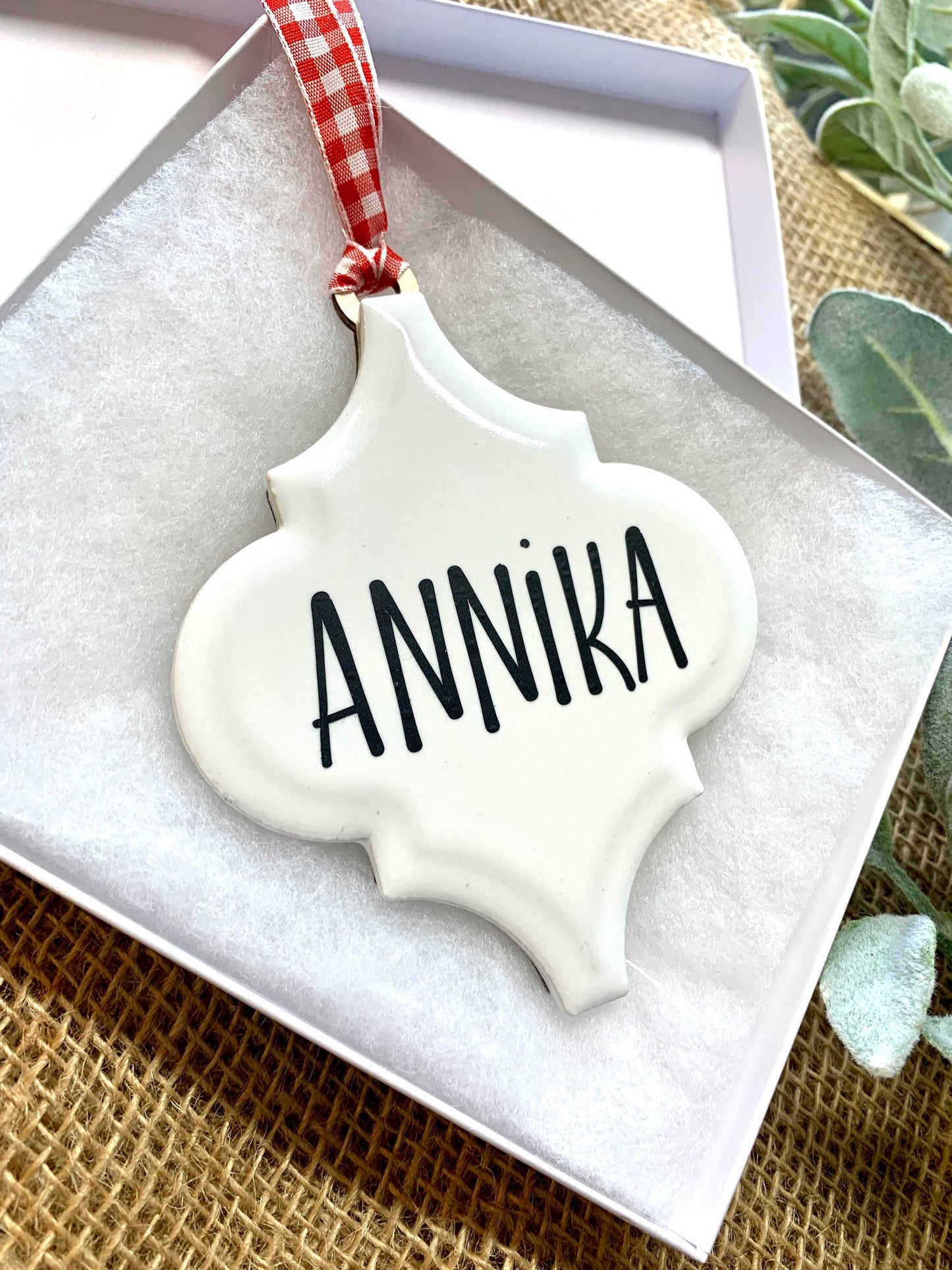 Personalized Porcelain Ornament, Ornament with Name, Farmhouse Style