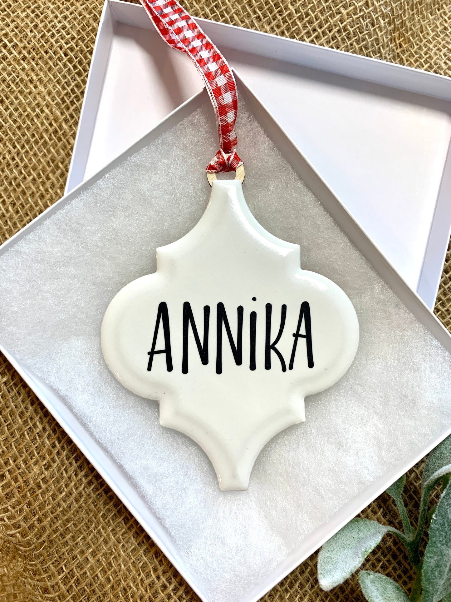 Personalized Porcelain Ornament, Ornament with Name, Farmhouse Style