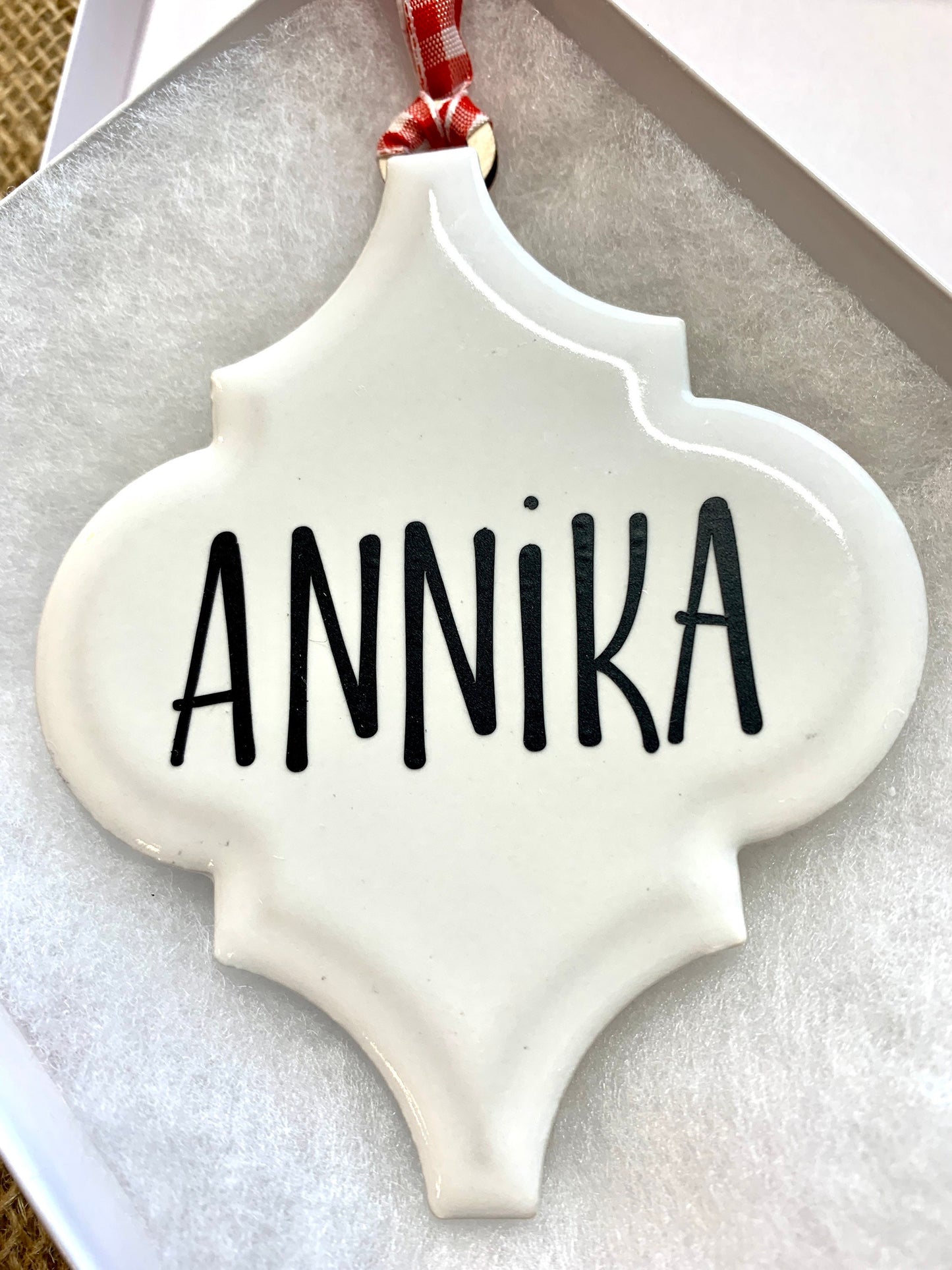 Personalized Porcelain Ornament, Ornament with Name, Farmhouse Style