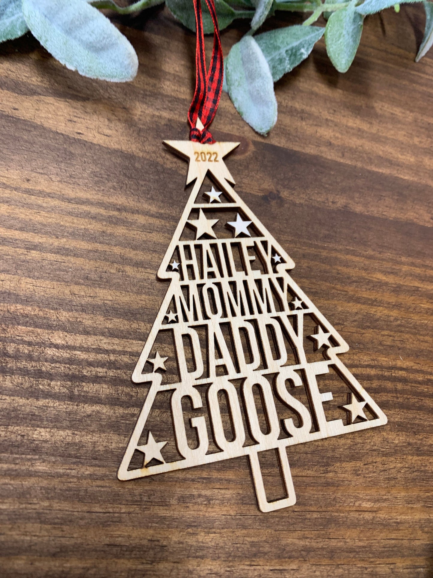 Family Names Tree Ornament, Custom Laser Cut Wood Ornament