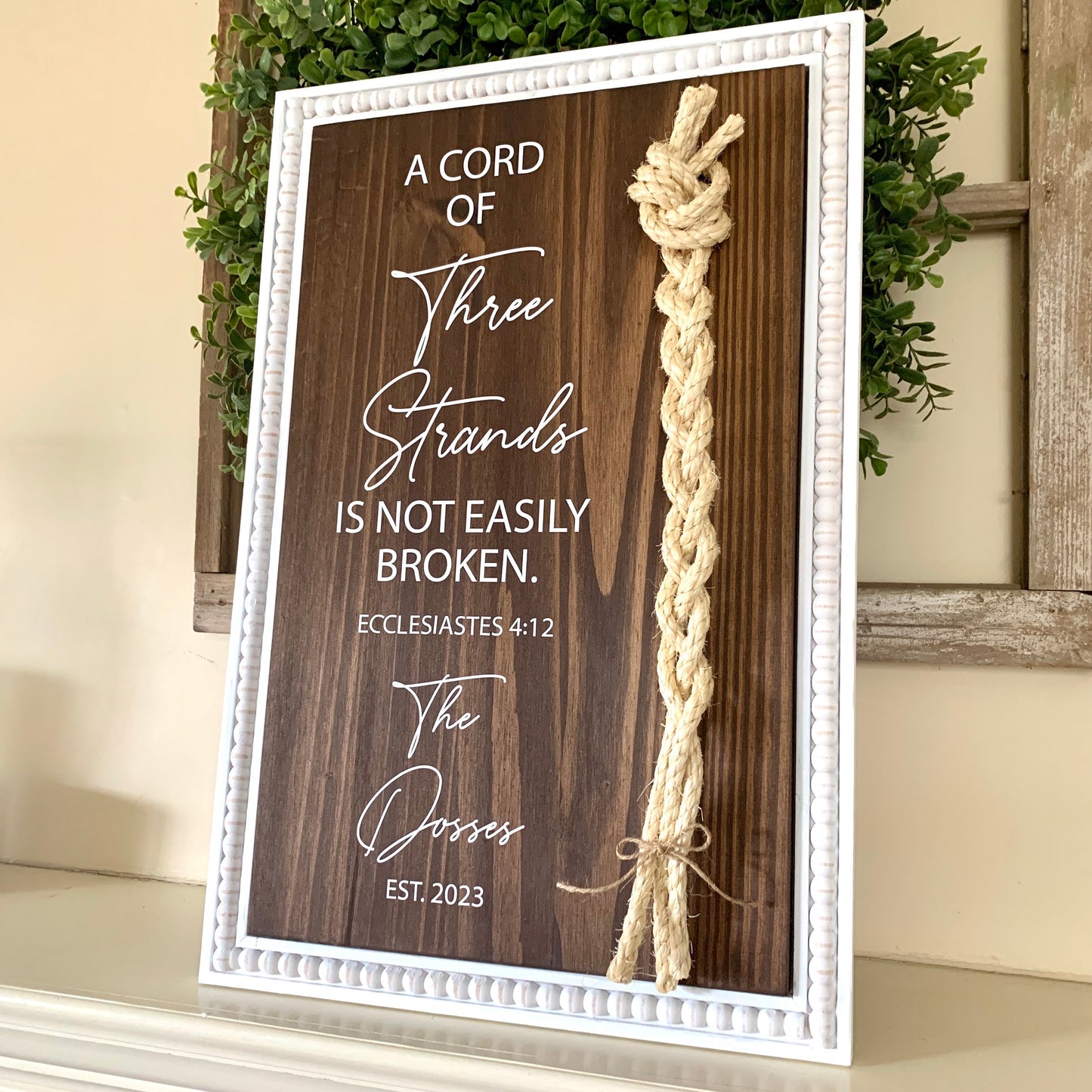 A Cord Of Three Strands, Unity Wedding Sign, Sisal Rope Braid, Rope Cross Unity Sign, Ecclesiastes 4:12