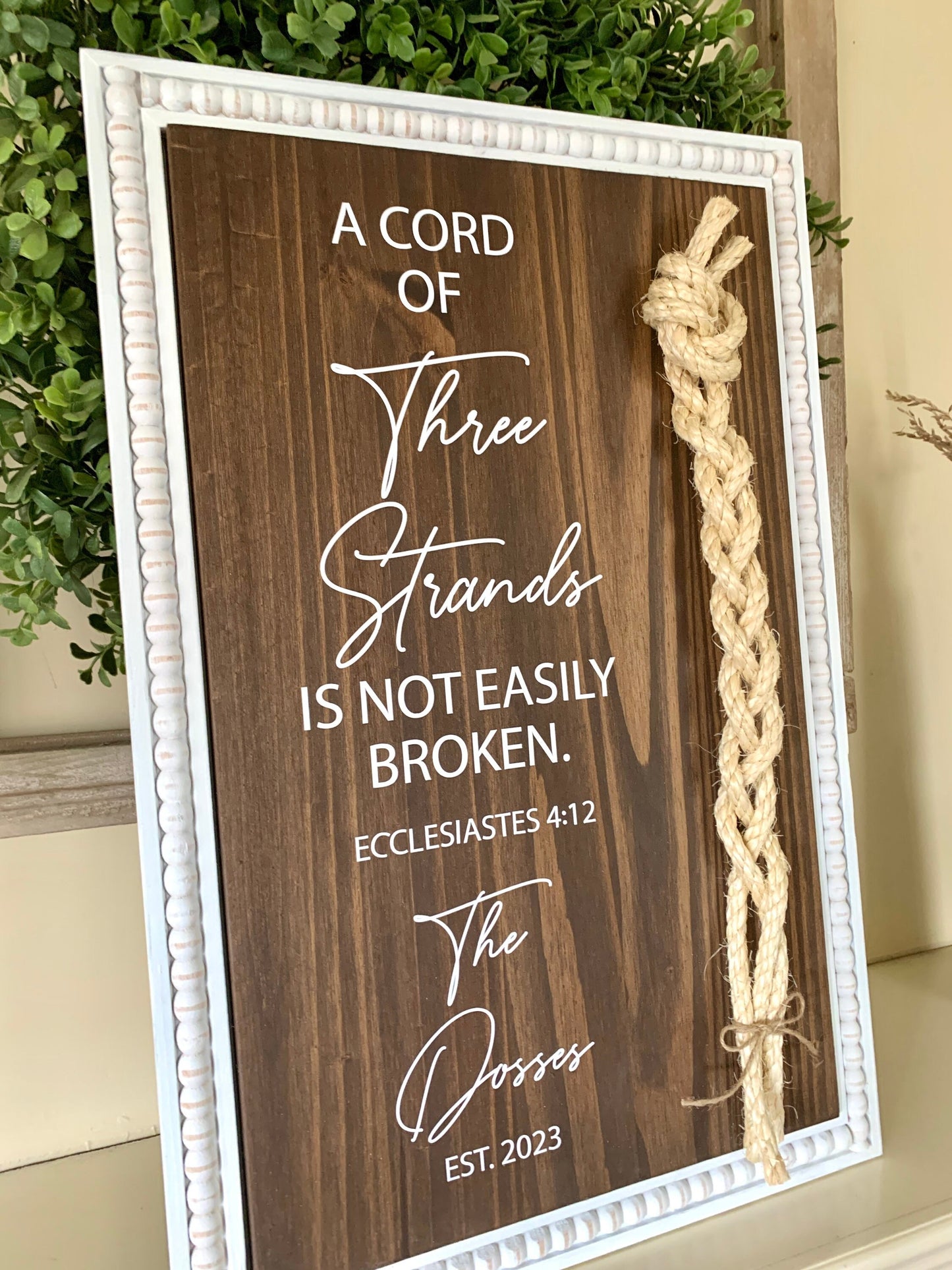 A Cord Of Three Strands, Unity Wedding Sign, Sisal Rope Braid, Rope Cross Unity Sign, Ecclesiastes 4:12