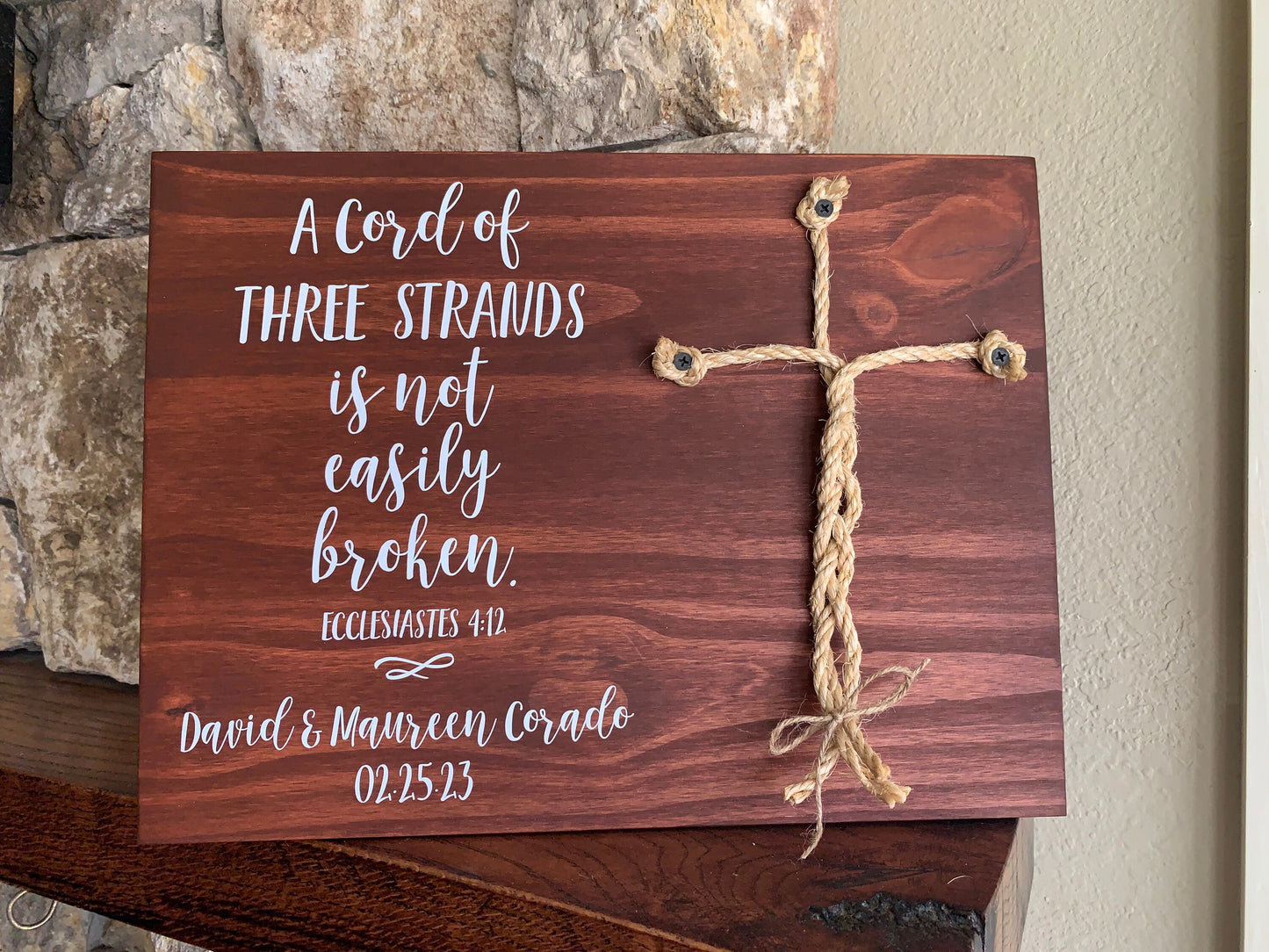 Christian Wedding Gift, A Cord of Three Strands is Not Easily Broken, Personalized Gift for Couple, Anniversary Gift